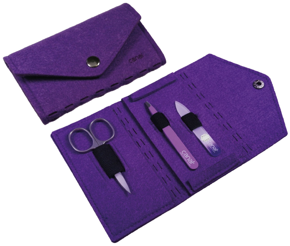 CANAL Manikür-Etui aus Filz mit Druckknopf violett - 3-teilig