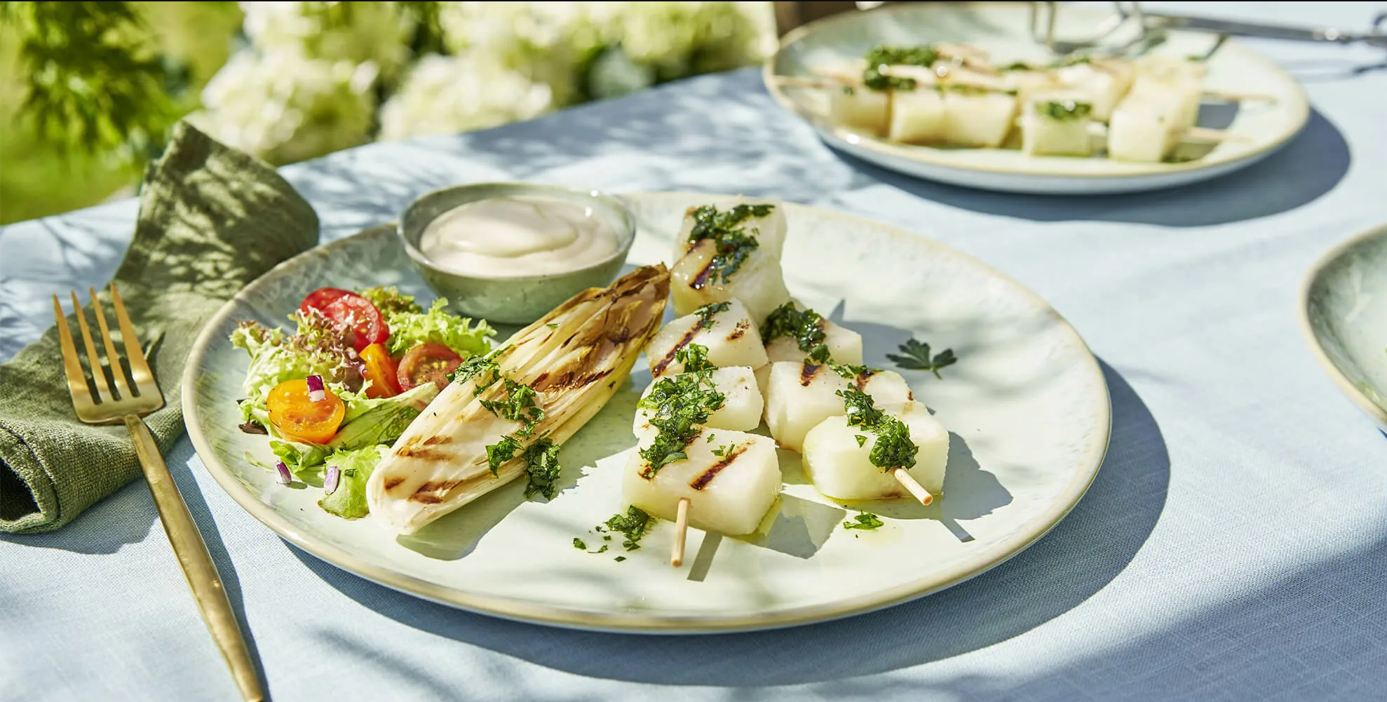 Kohlrabi-Spieße mit Chicorée vom Grill