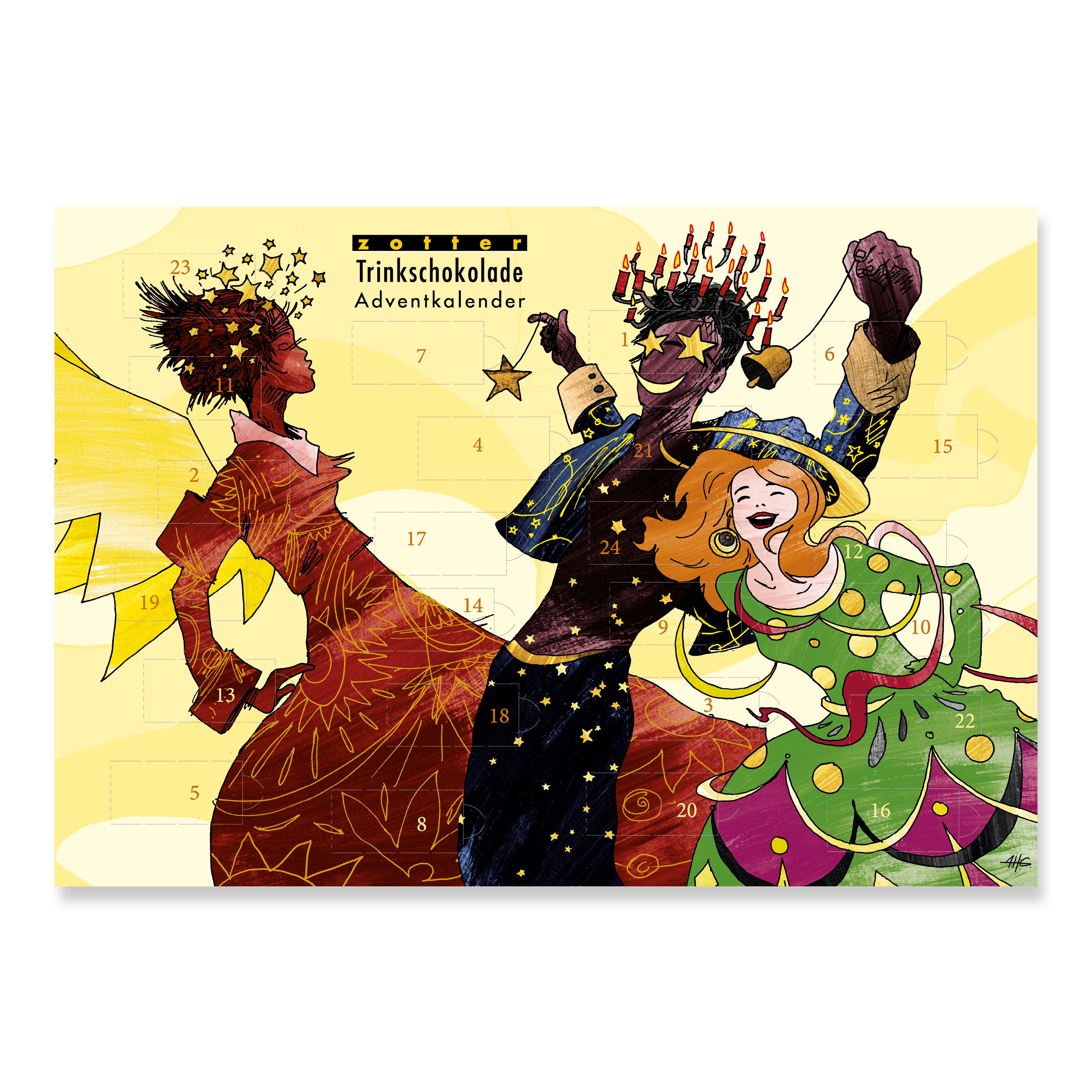 ZOTTER-Adventkalender, Trinkschkolade, 24 Türchen