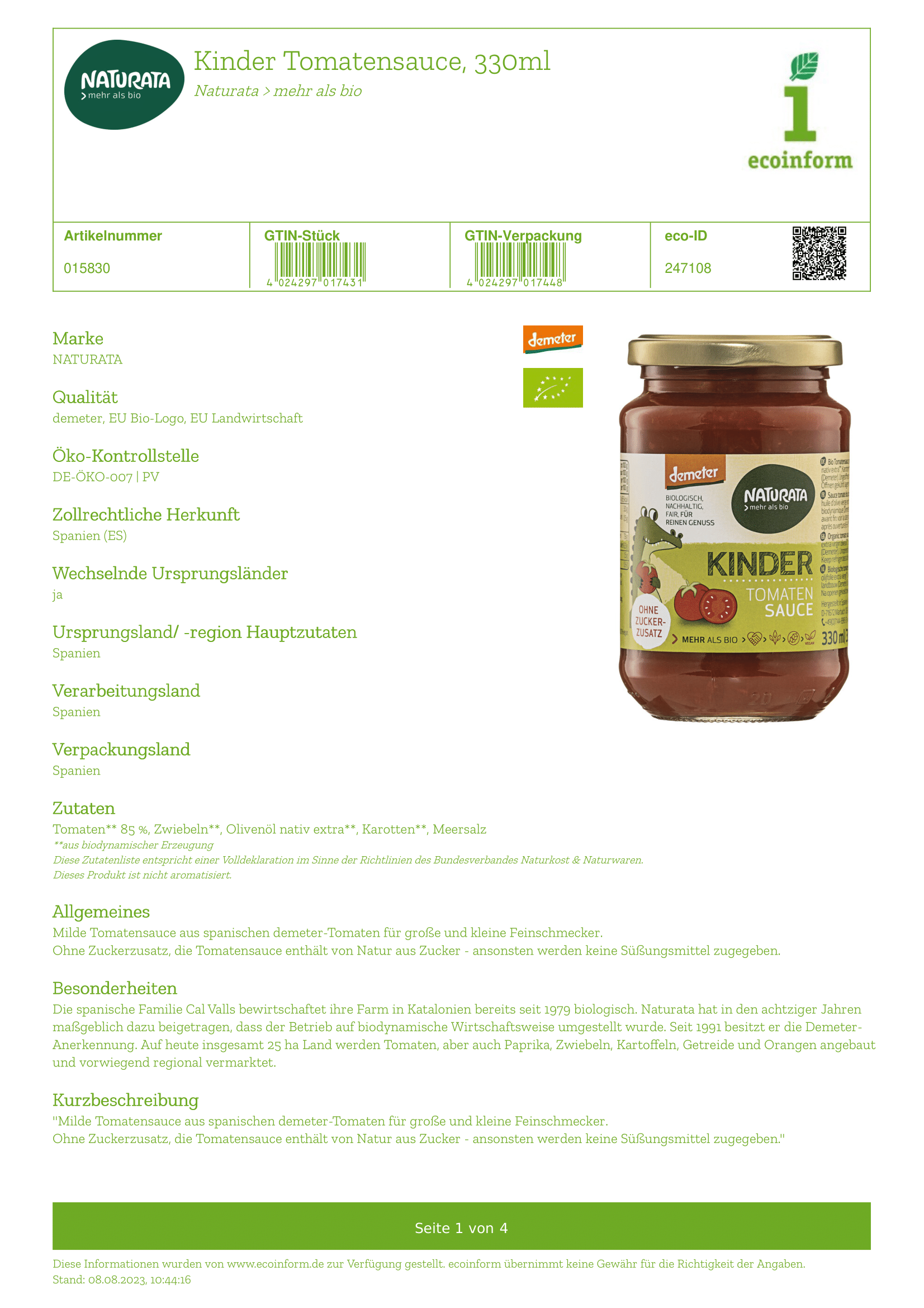 Kinder Tomatensauce mild
