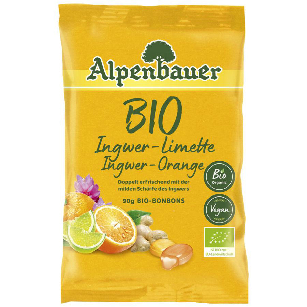 ALPENBAUER Ingwer-Limette/-Orange-Bonbons - 90 g