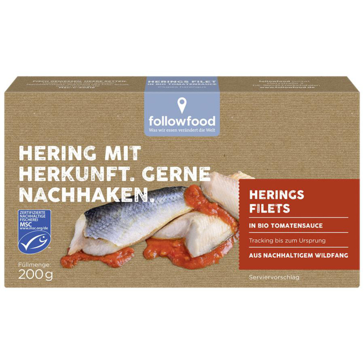 FOLLOWFOOD Heringsfilet in Bio-Tomatensauce - 200 g
