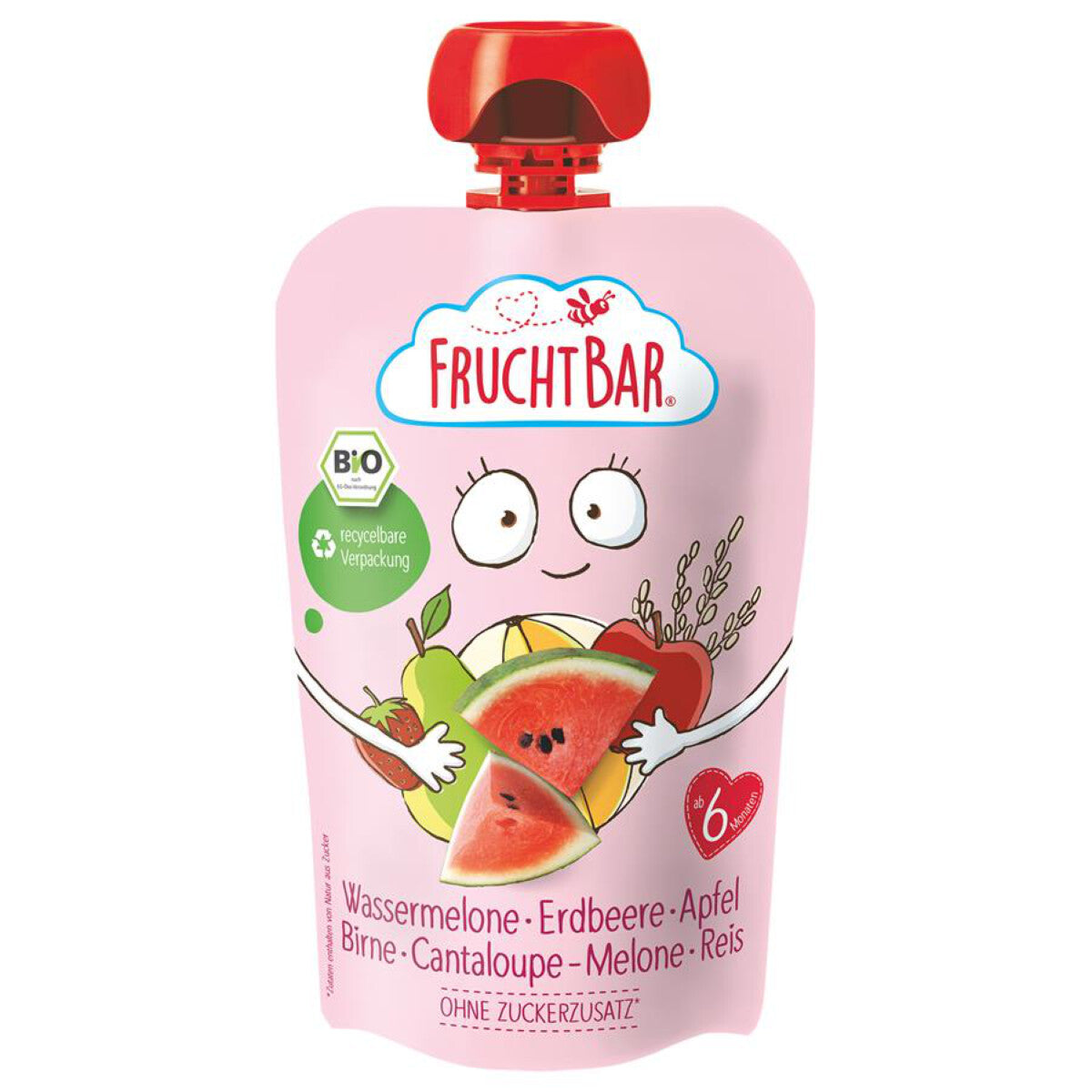 FRUCHTBAR Fruchtpüree Wassermelone Erdbeere Apfel Birne Reis - 100 g 