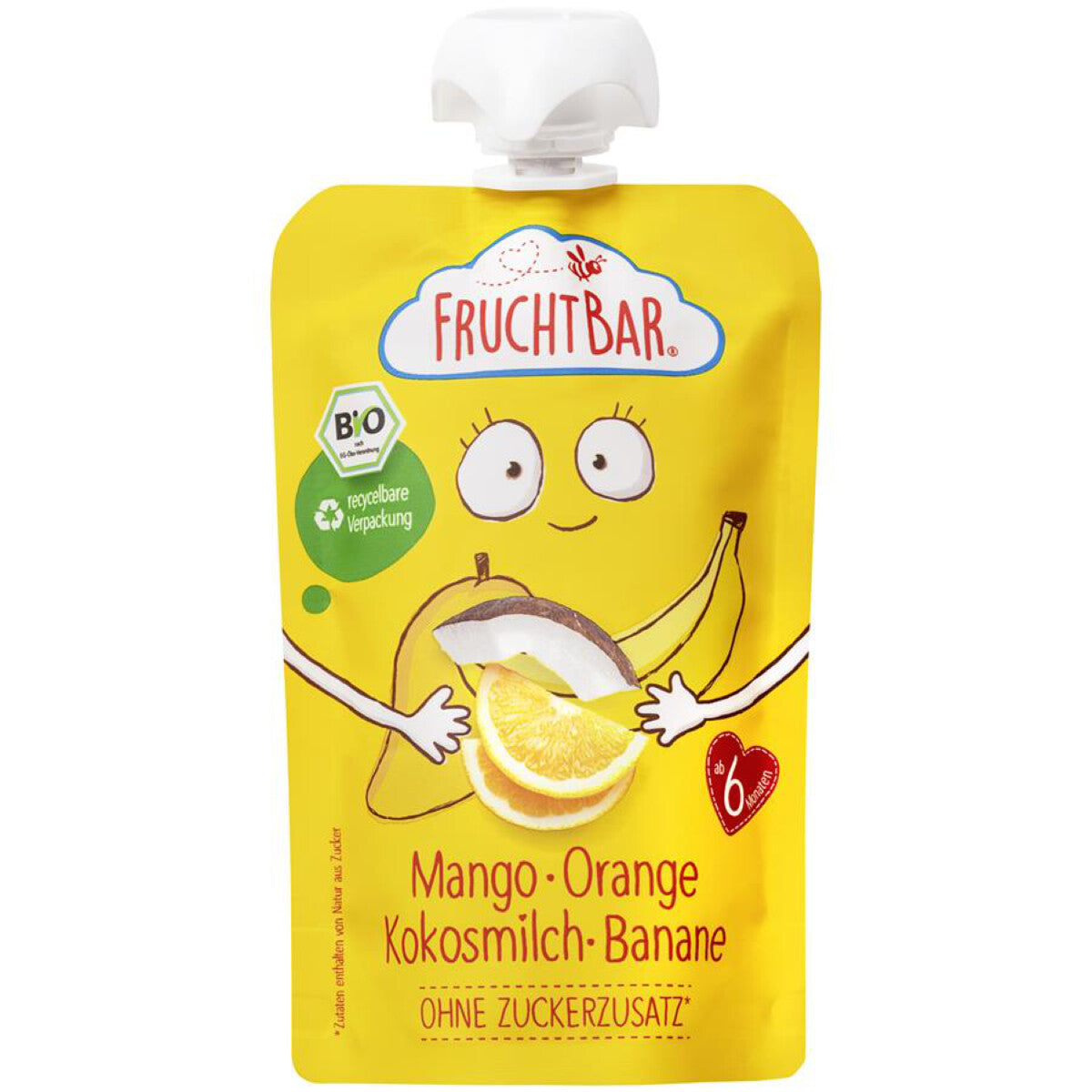FRUCHTBAR Fruchtpüree Mango, Orange, Kokos, Banane - 100 g
