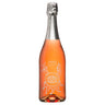 Eine Flasche Punktgenau Rosé Sparkling von Gruber, mit einem klaren Glasdesign, das einen roséfarbenen Schaumwein zeigt. Die Flasche hat eine silberne Folienkapsel und ein verspieltes, weißes Etikett mit einem stilisierten Oktopus und Schriftzug.