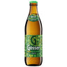 ine Flasche Gösser Biostoff-Bier mit grünem Etikett, das Gösser-Logo und den Schriftzug "Biostoff" zeigend. Die Flasche ist umgeben von frischen Hopfen und Getreide, die die natürlichen Zutaten und die Bio-Qualität des Bieres symbolisieren.