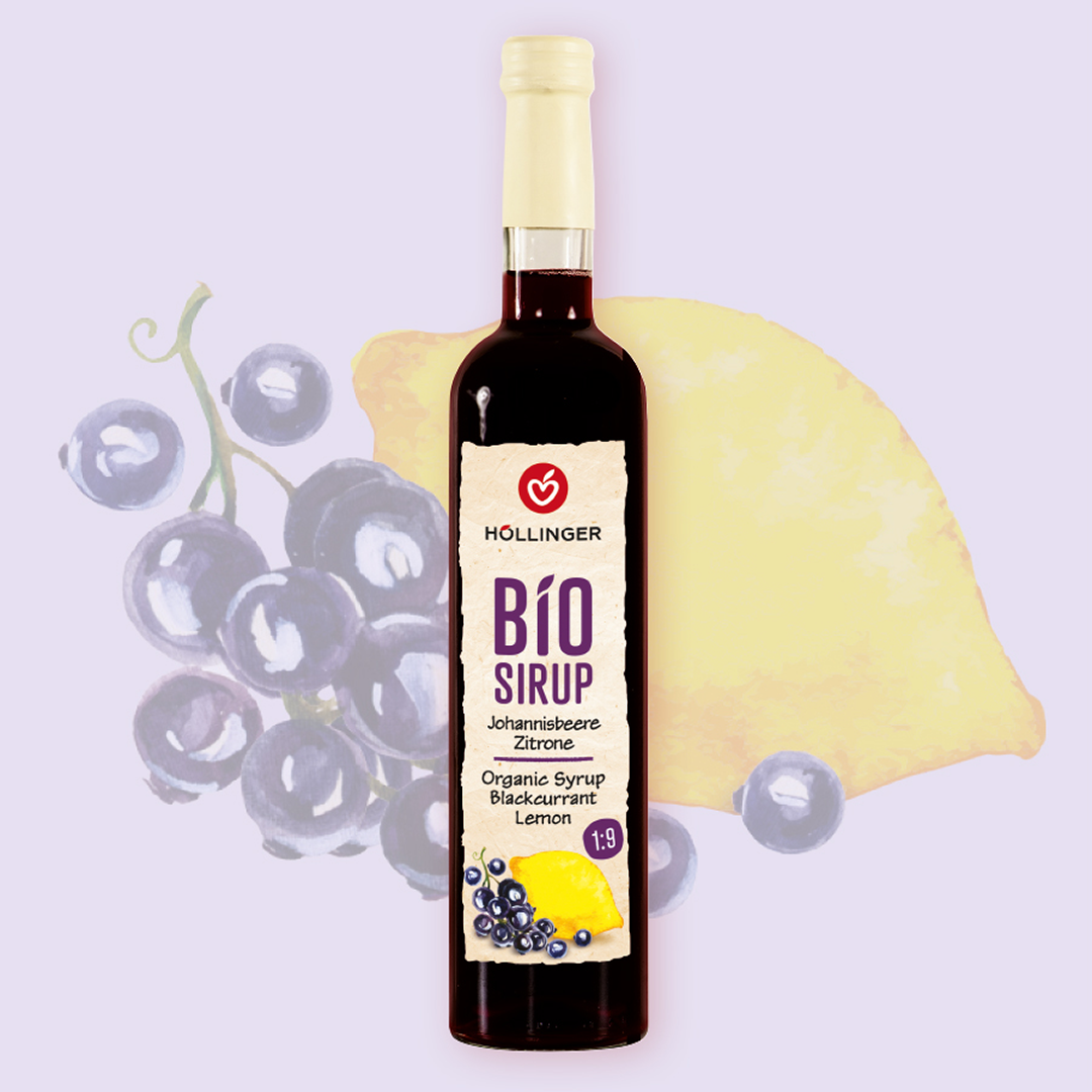HÖLLINGER- Johnnisbeer Zitronen Sirup, 500 ml, Glasflasche