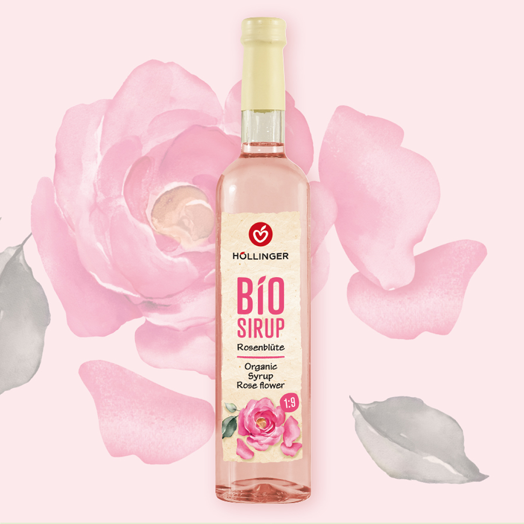 HÖLLINGER-Rosenblüen Sirup, Glasflasche, 500 ml
