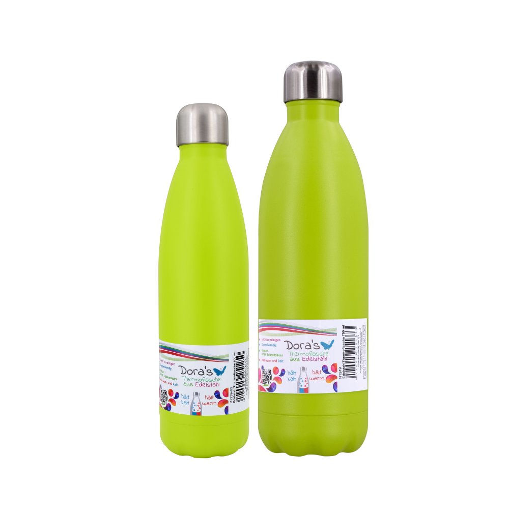 DORA'S Edelstahl Thermoflasche hellgrün - 500 ml und 750 ml 