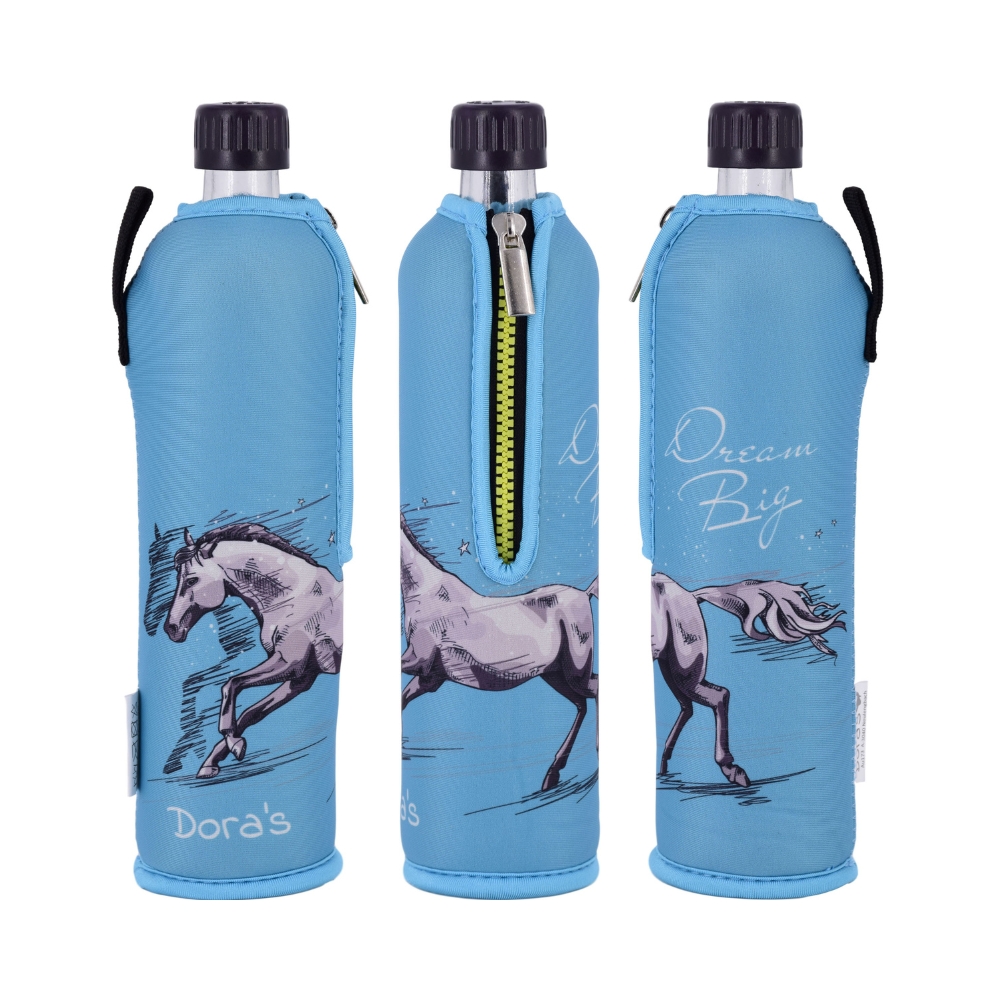 DORA'S Glasflasche aus Neopren Pferd - 500 ml