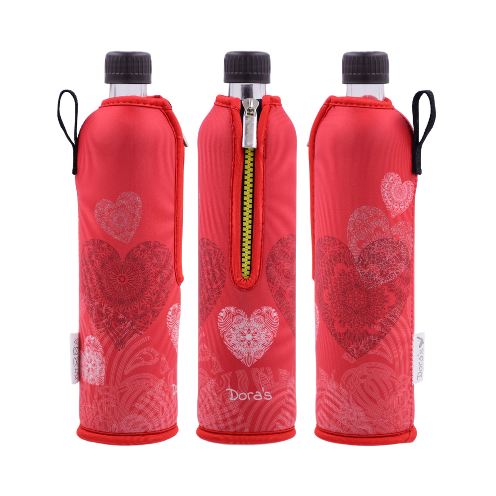 DORA'S Glasflasche aus Neopren Liebe - 500 ml