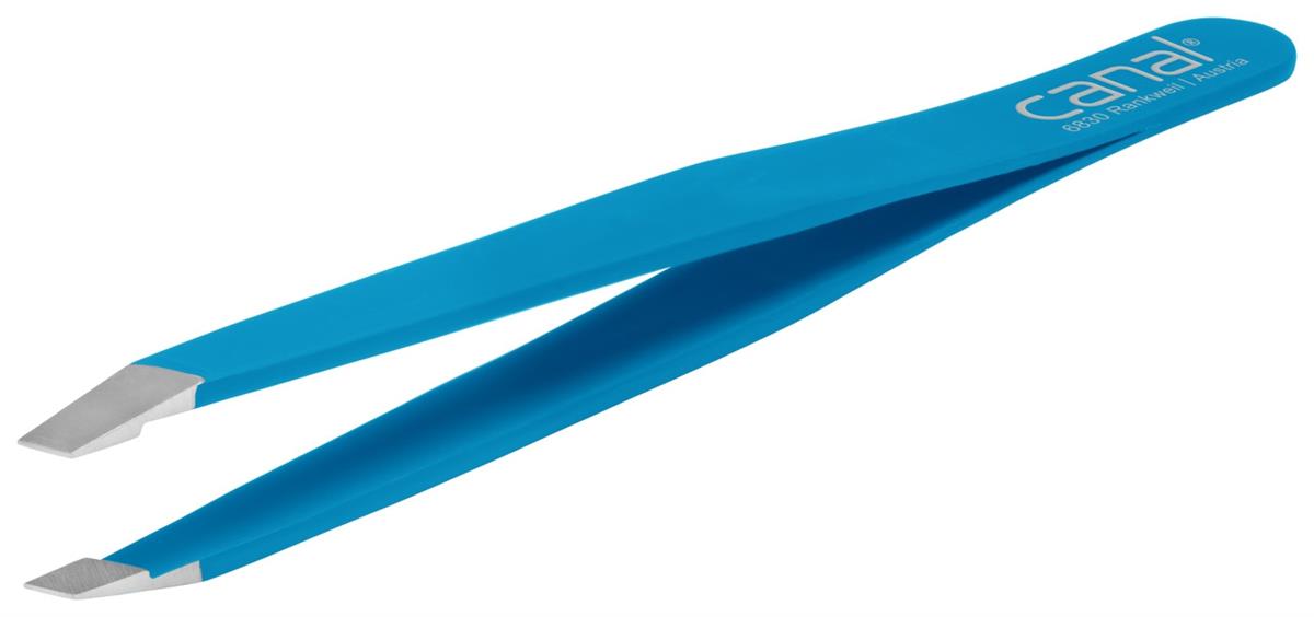 CANAL Haarpinzette schräg rostfrei blau  – 90 mm
