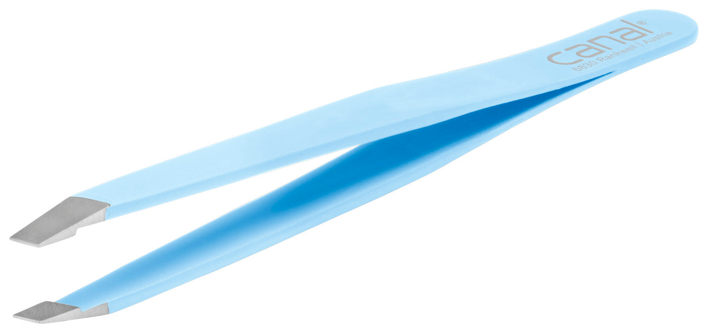 CANAL Haarpinzette schräg rostfrei  hellblau – 90 mm