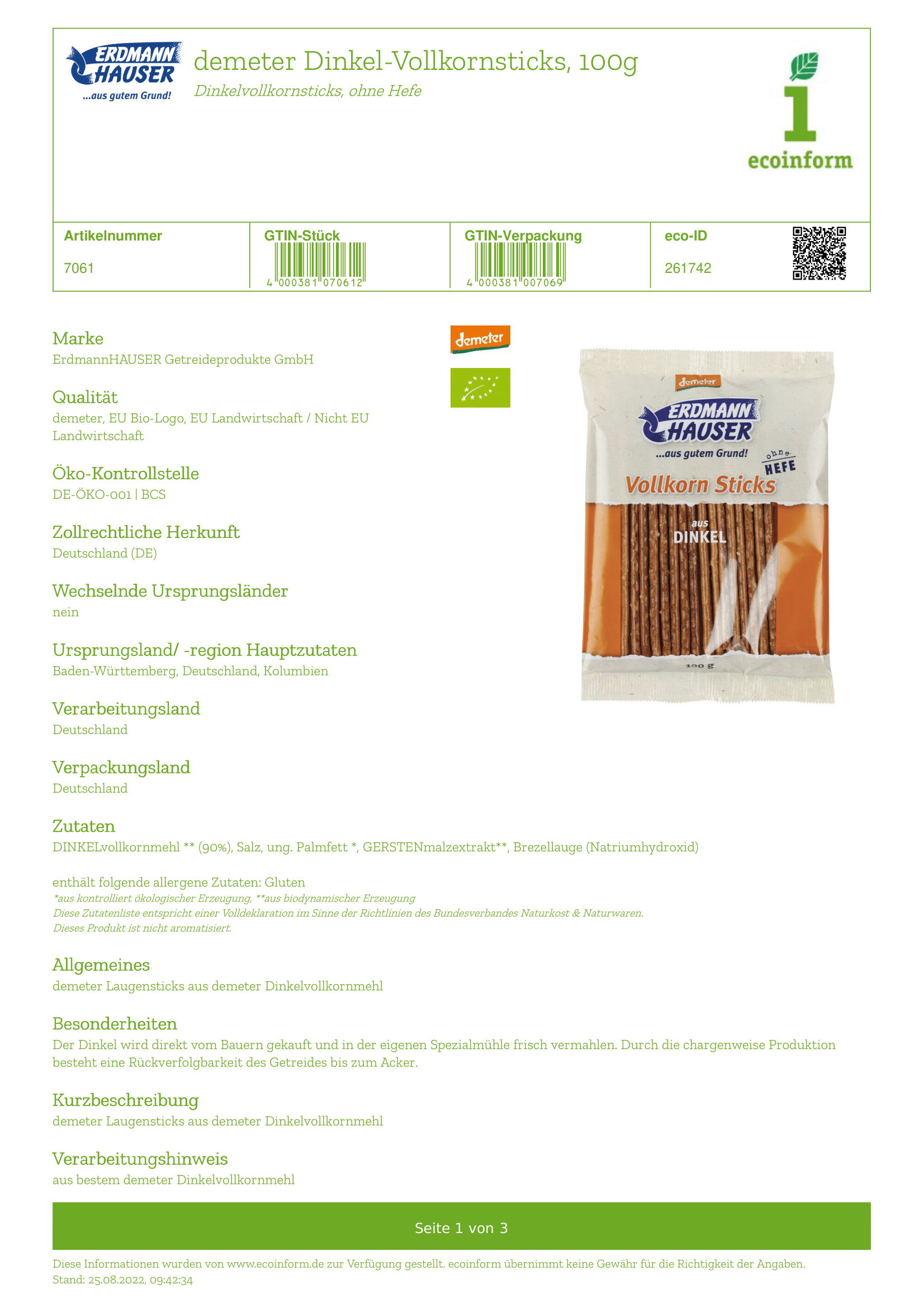 Dinkel Vollkorn Sticks