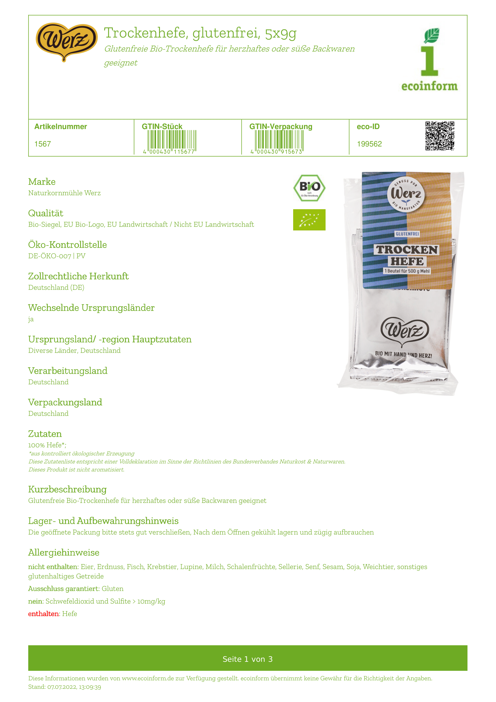 Trockenhefe, glutenfrei