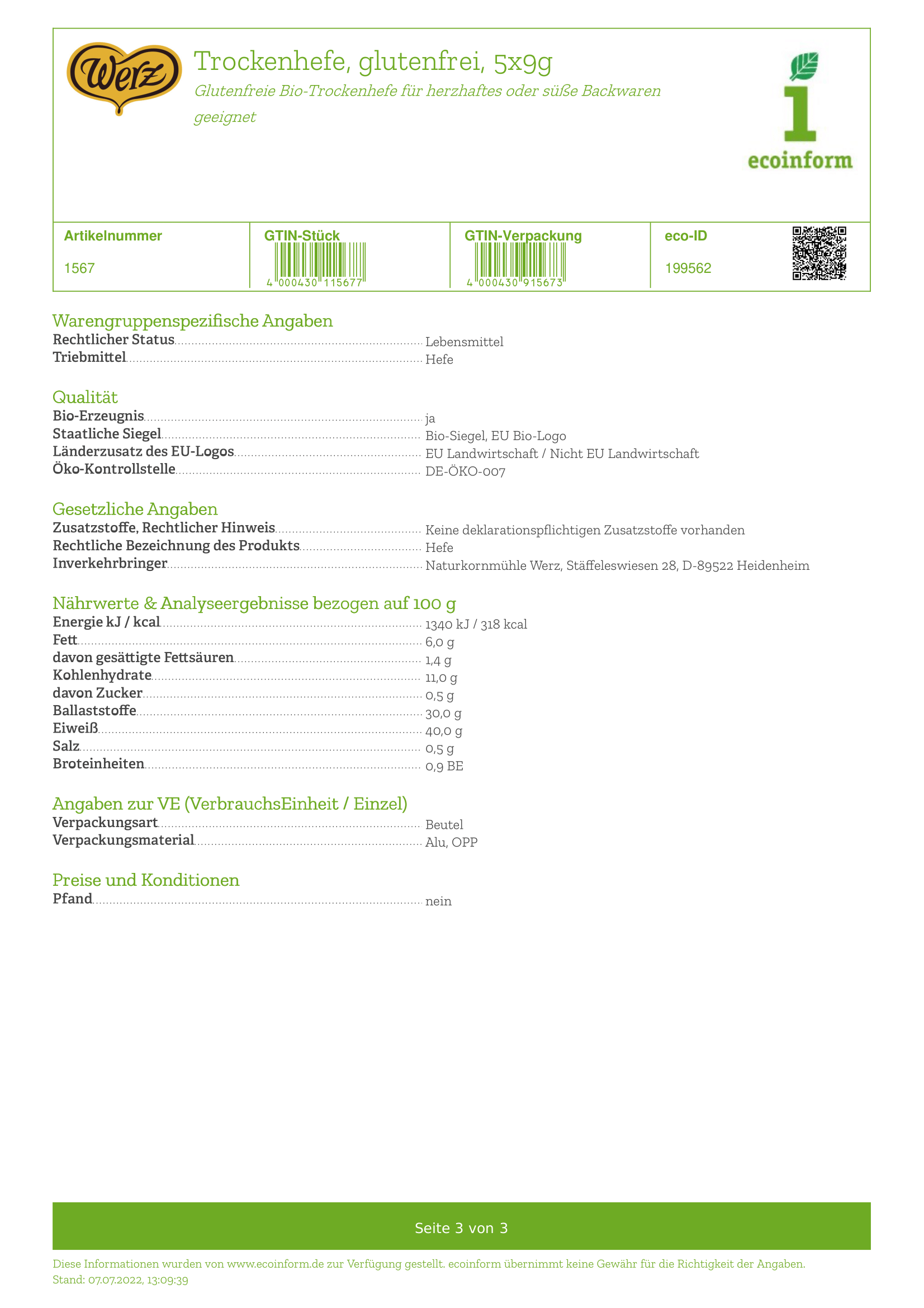 Trockenhefe, glutenfrei