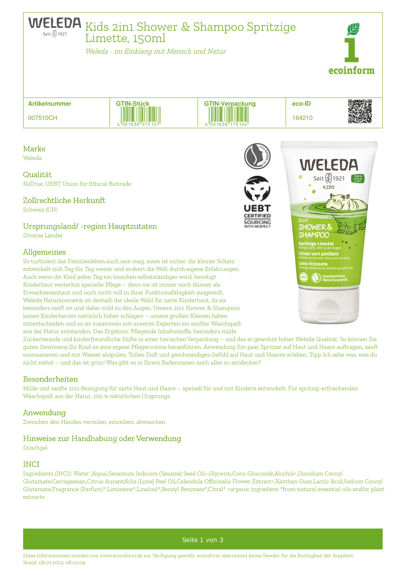 Kids 2in1 Shower & Shampoo Limette