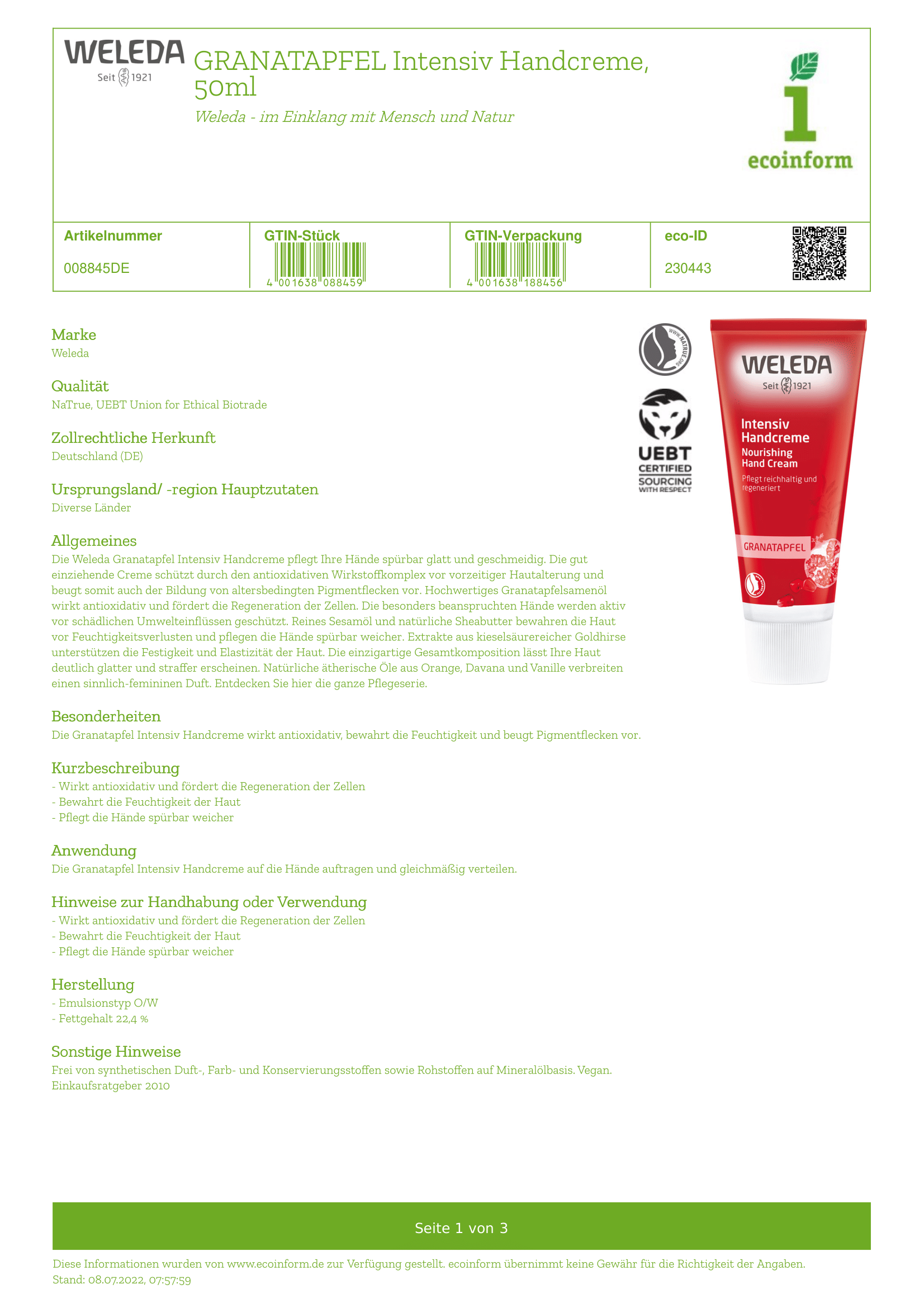 Granatapfel Intensiv Handcreme