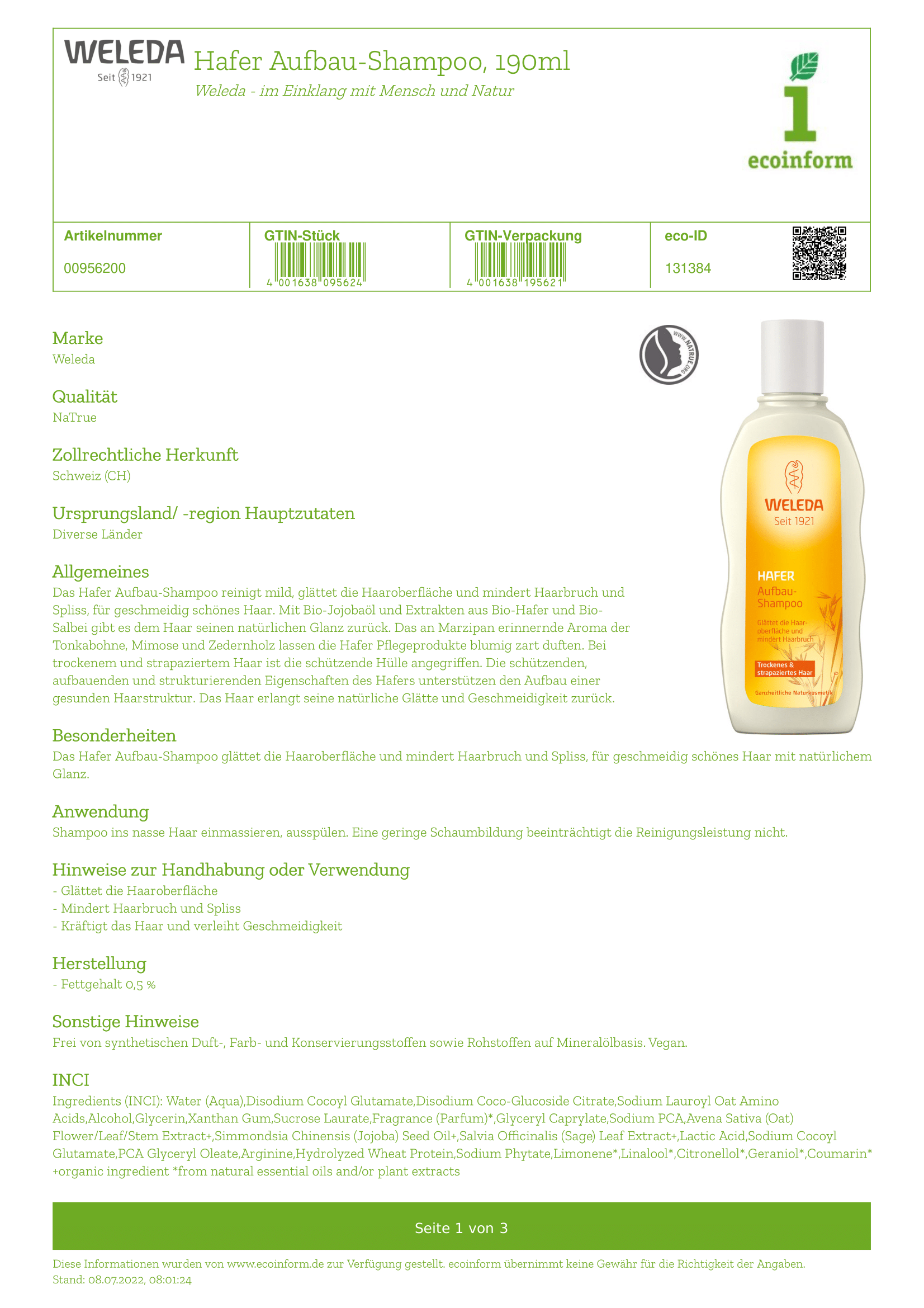 Hafer Aufbau Shampoo
