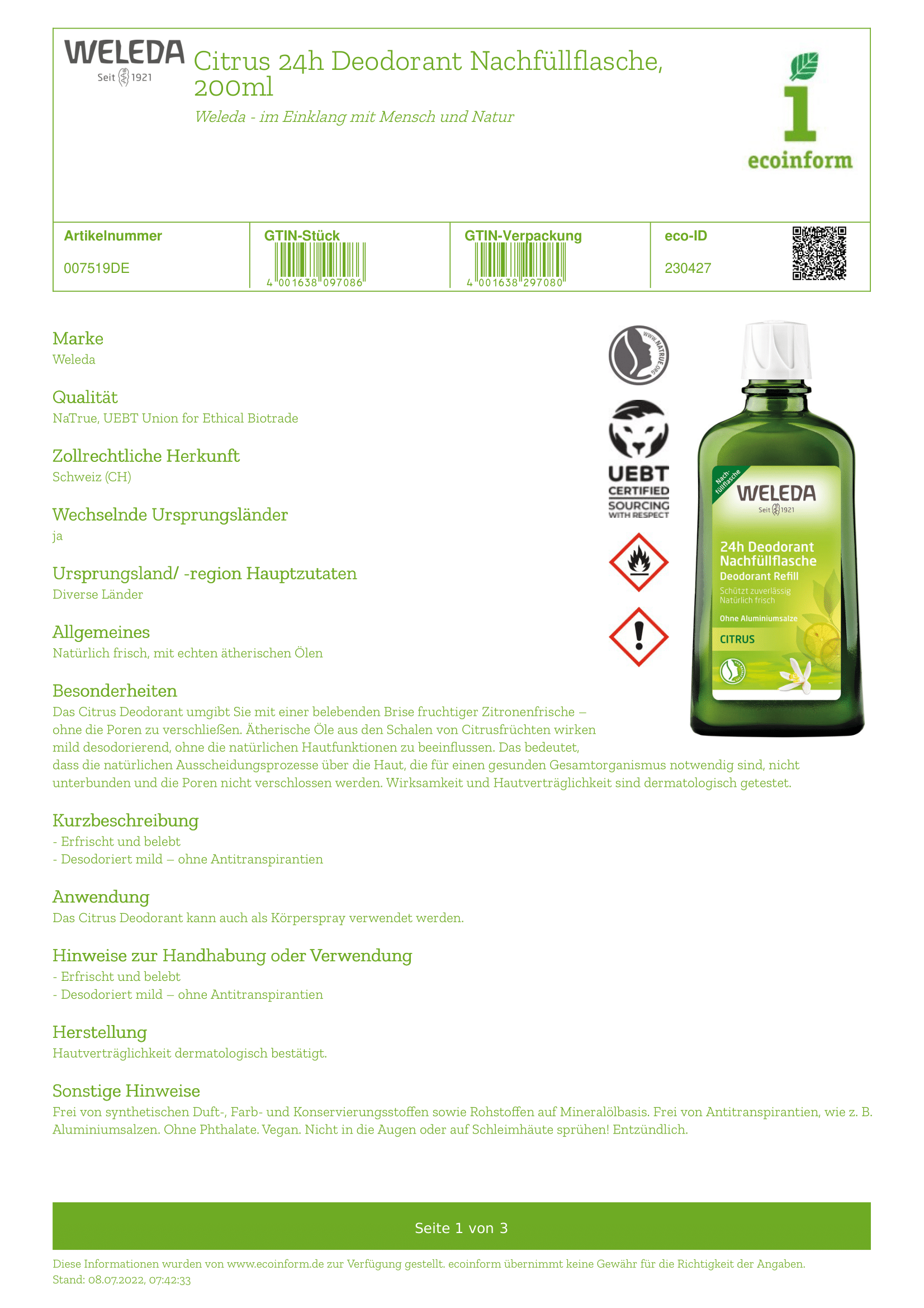 Citrus Deodorant Nachfüllung