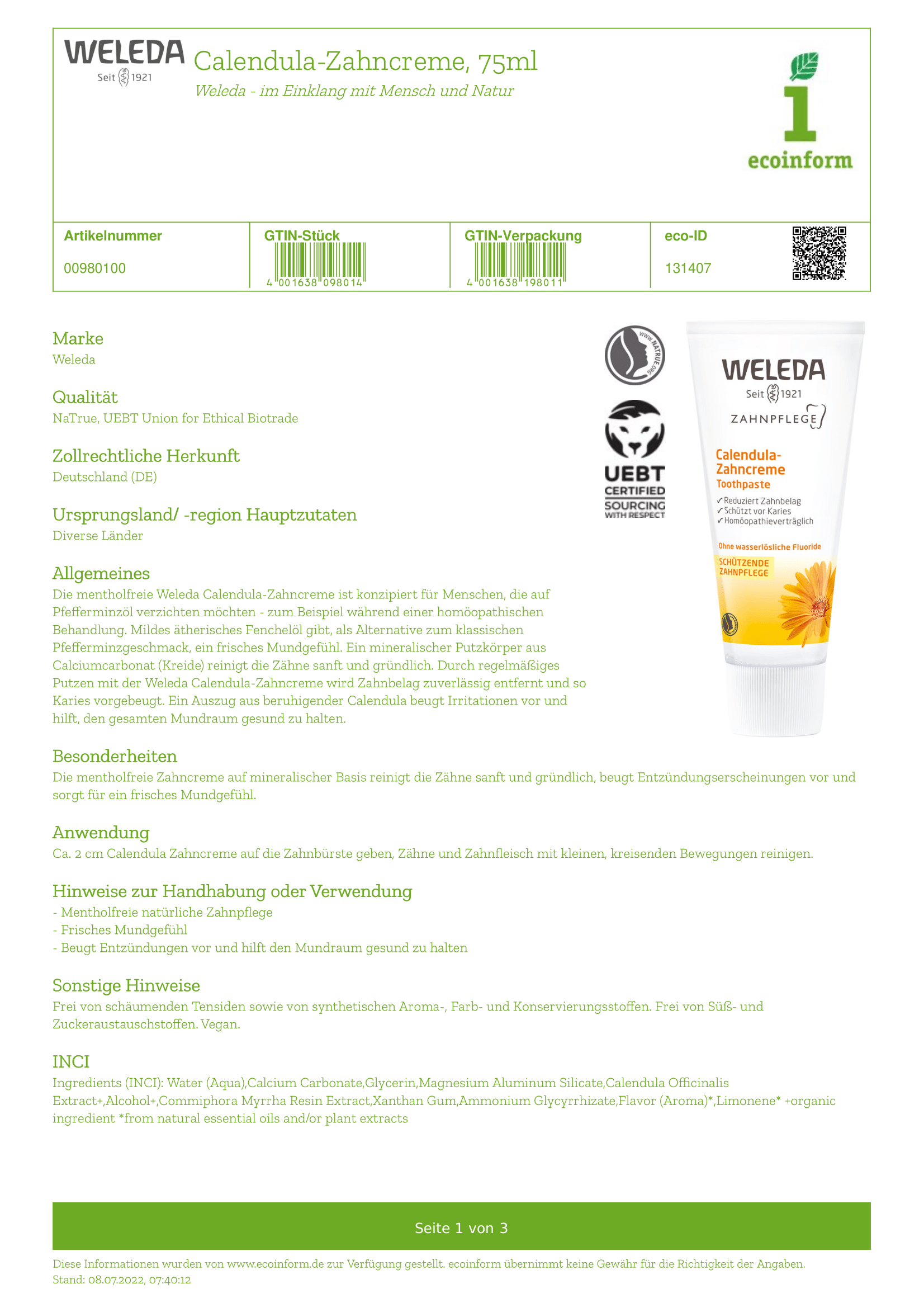 Calendula Zahncreme