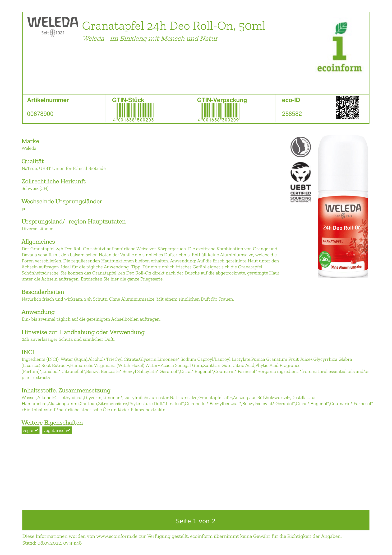 Deo Roll-on 24h Granatapfel