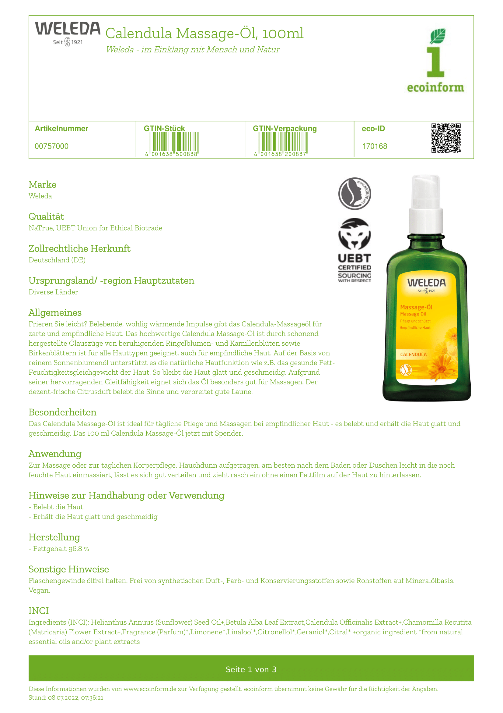 Calendula Massage-Öl