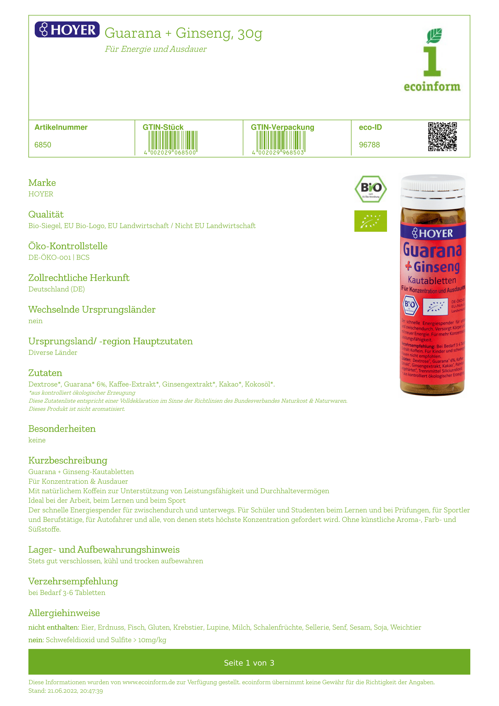 Guarana & Ginseng Kautabletten