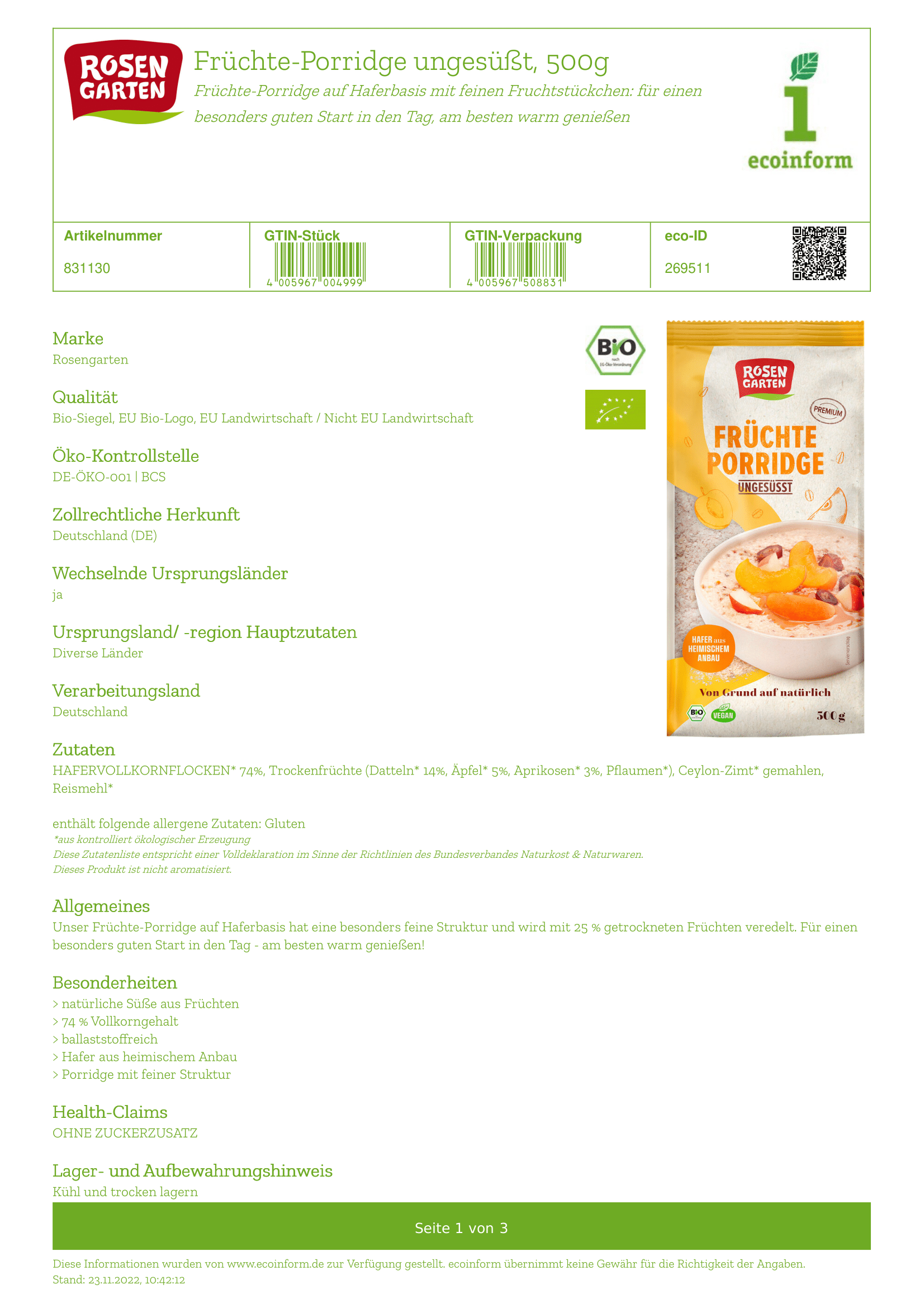 Früchte-Porridge ungesüßt