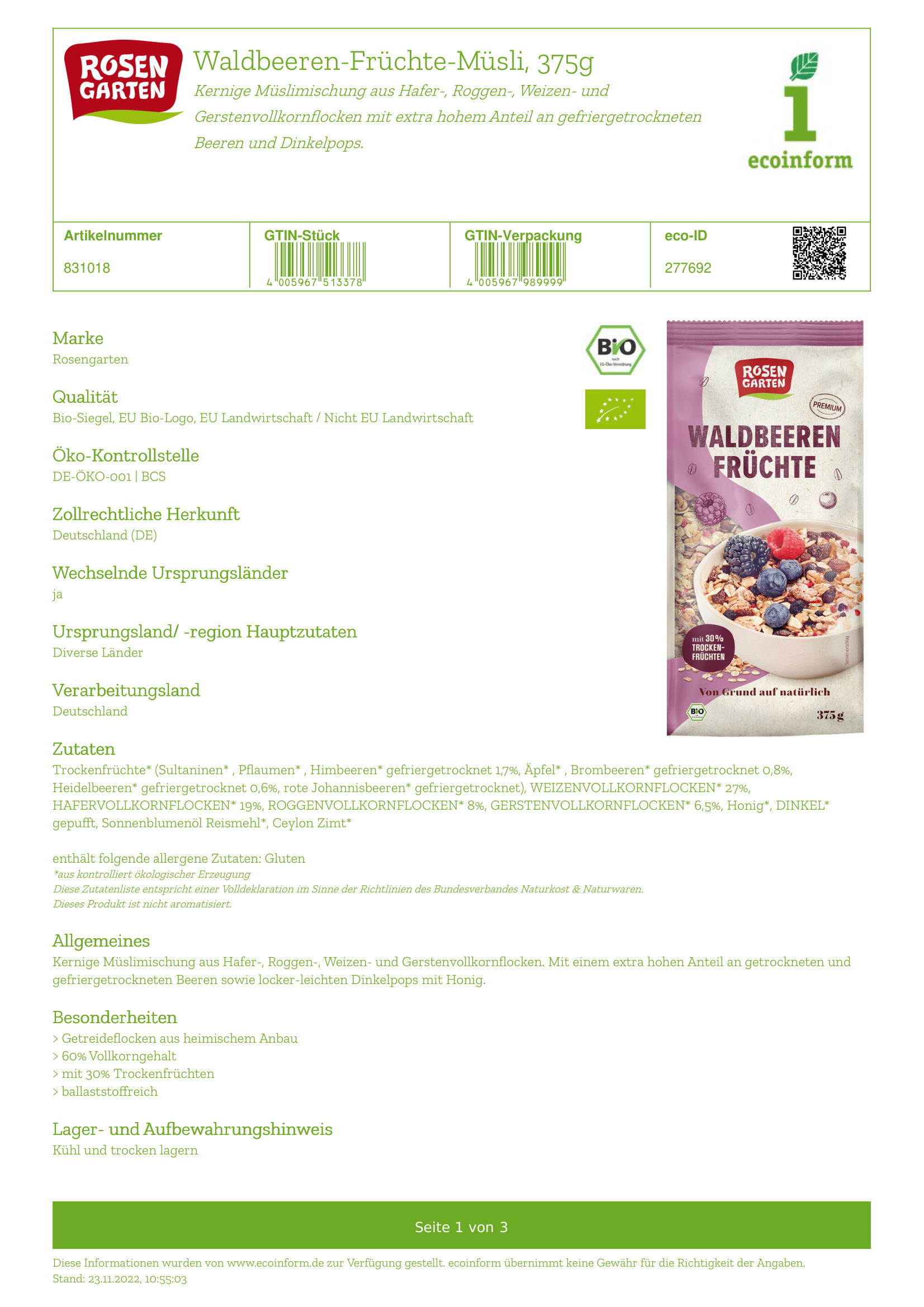 Waldbeeren-Früchte Müsli
