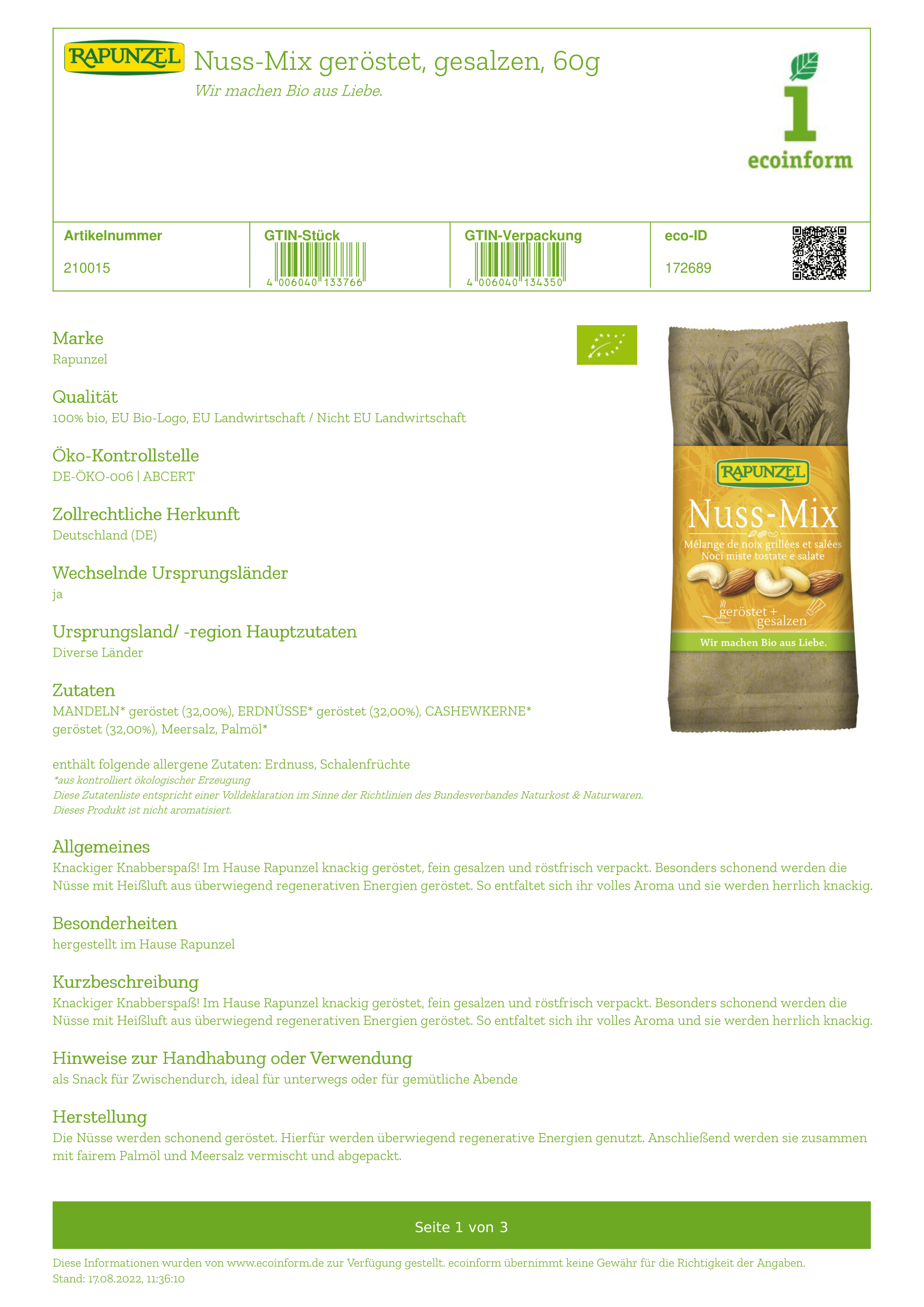 Nuss-Mix geröstet, gesalzen