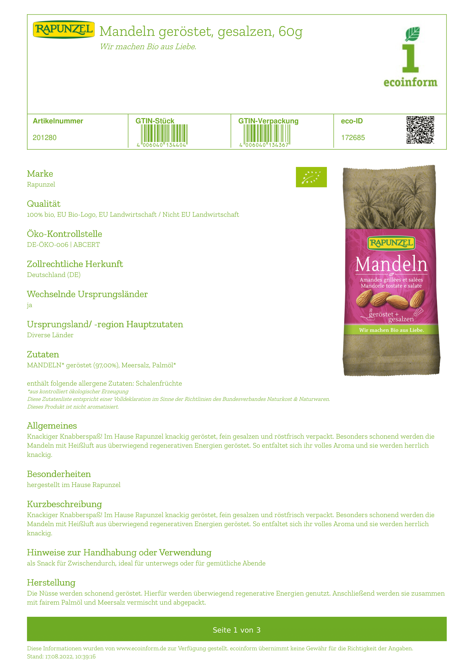Mandeln geröstet