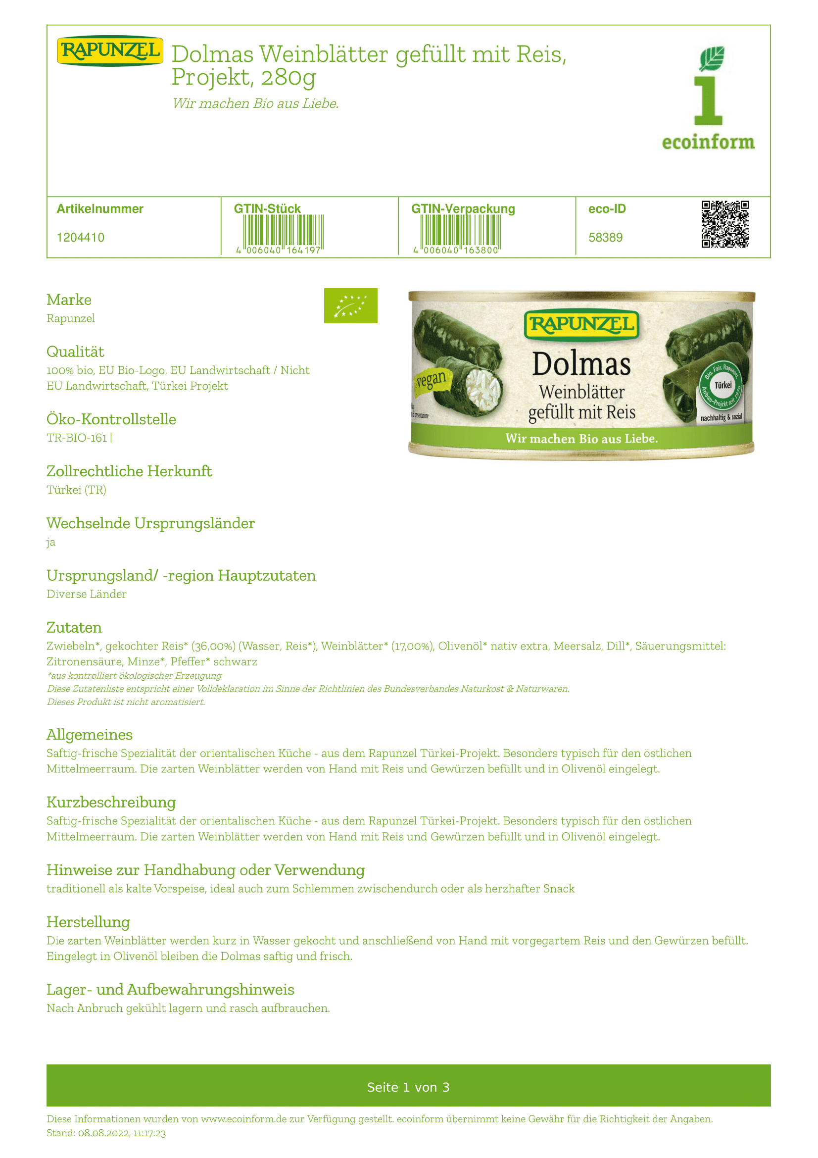 Dolmas Weinblätter gefüllt