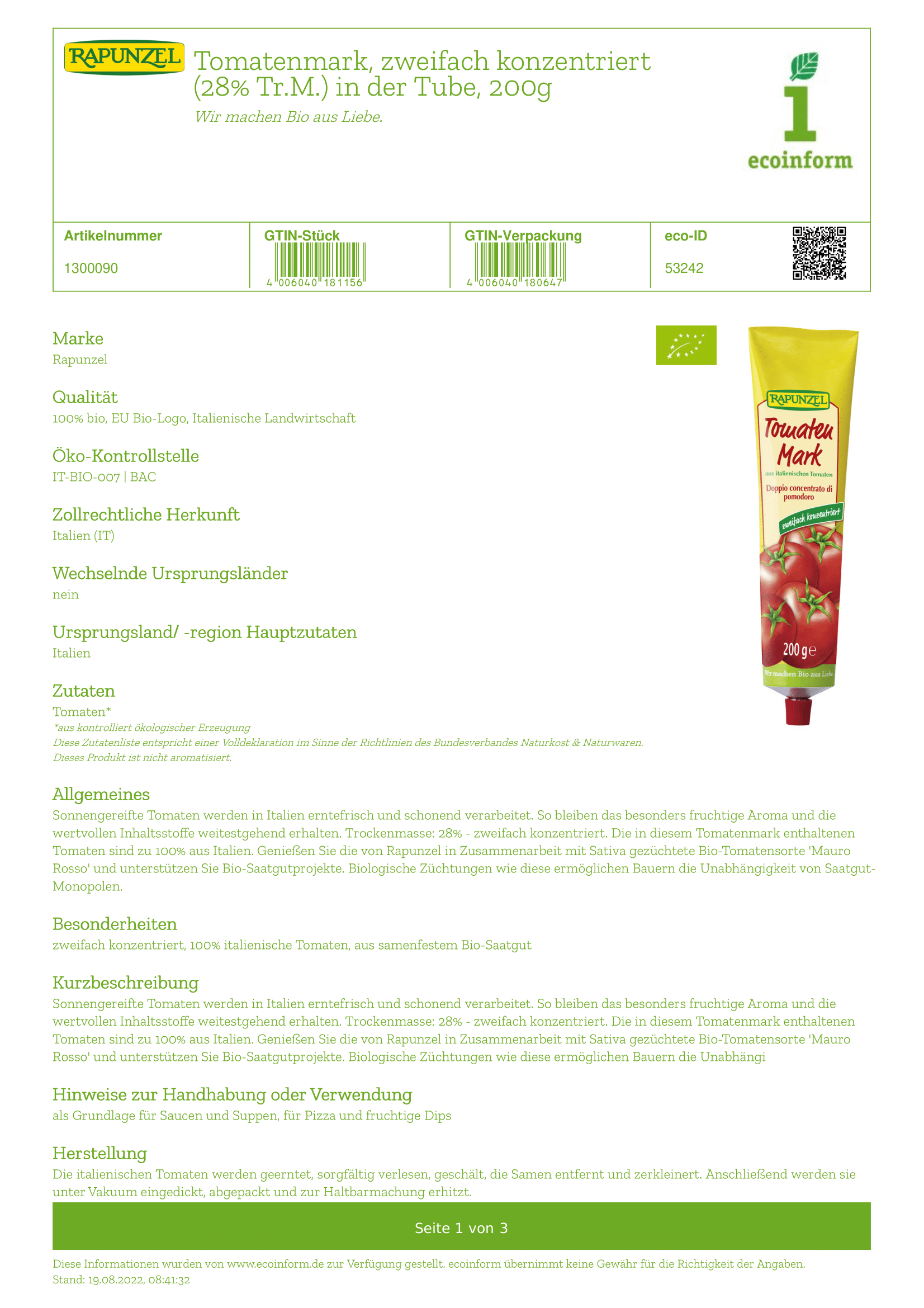 Tomaten Mark in der Tube