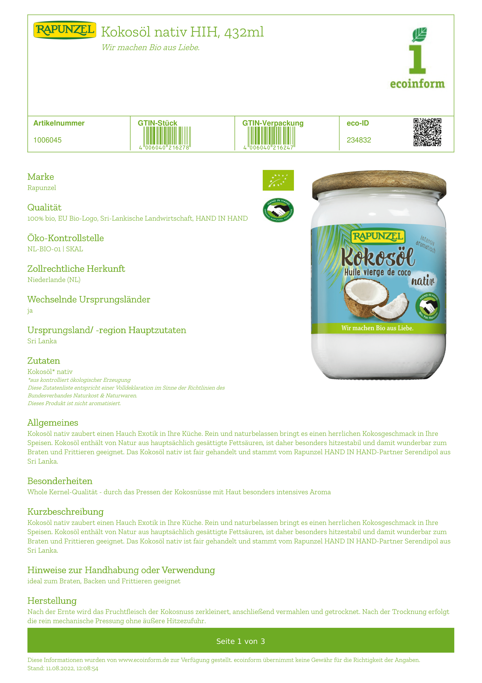 Kokosöl nativ HIH