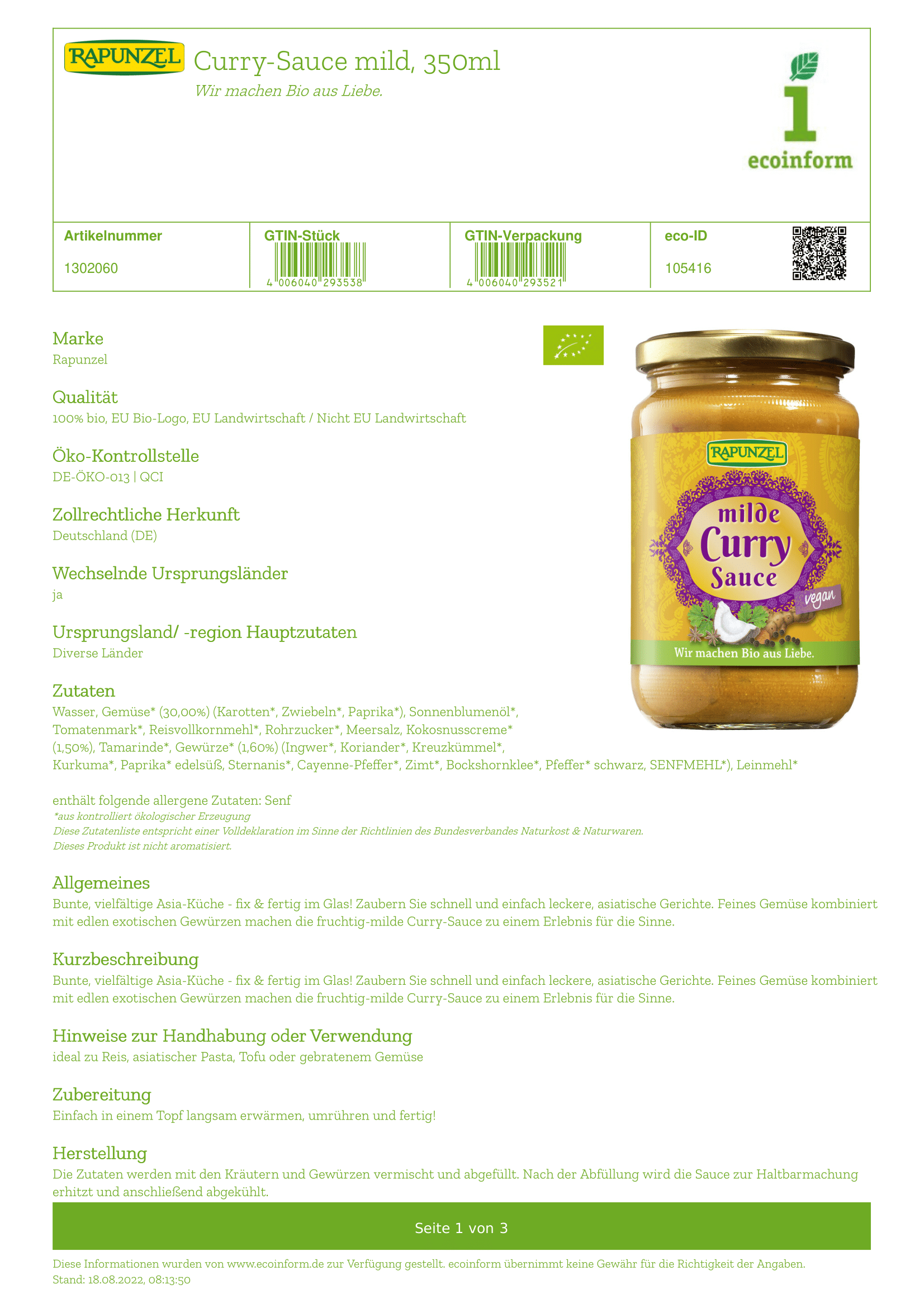 Milde Curry Sauce