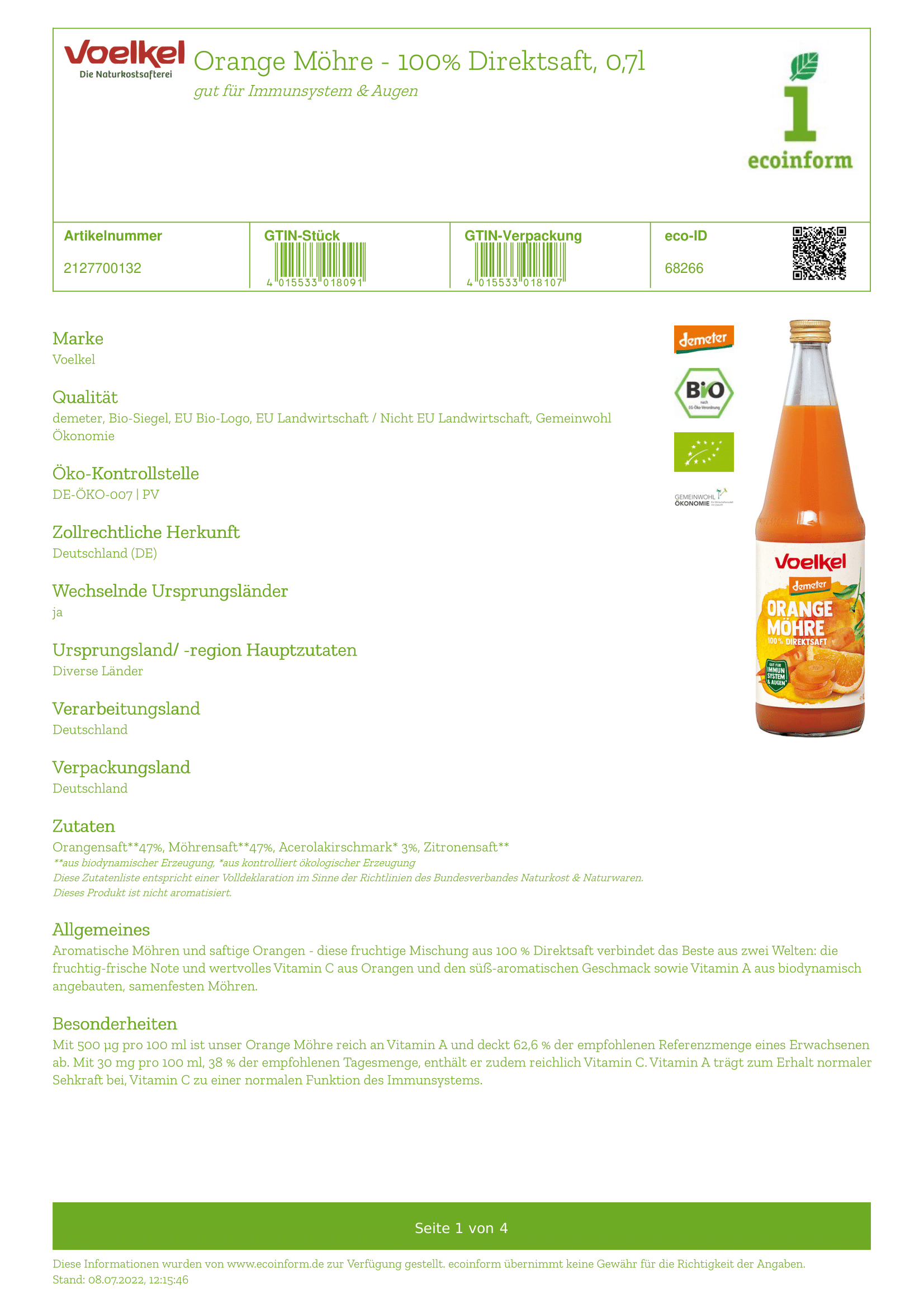 Orange-Karotte-Saft Acerola