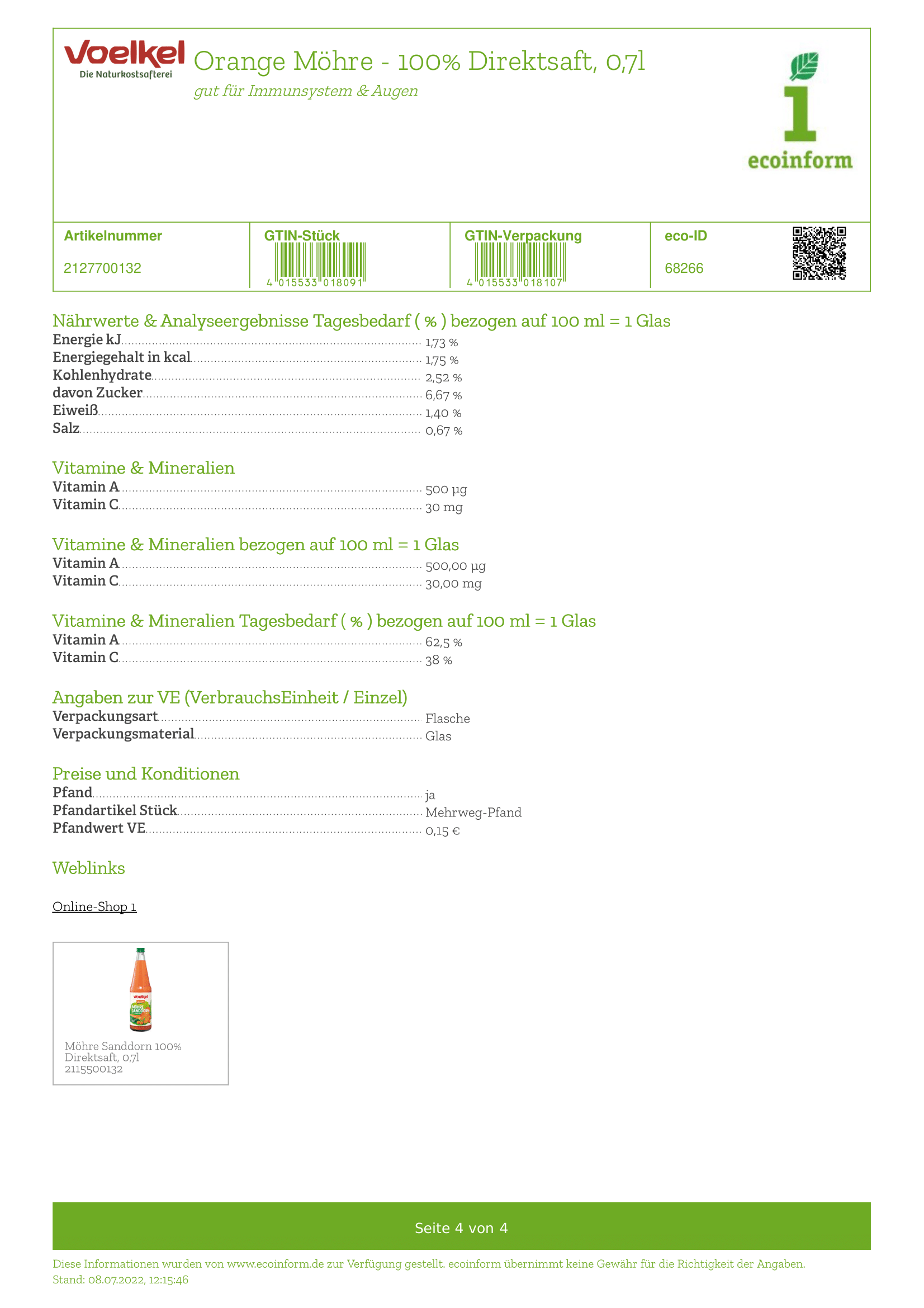 Orange-Karotte-Saft Acerola