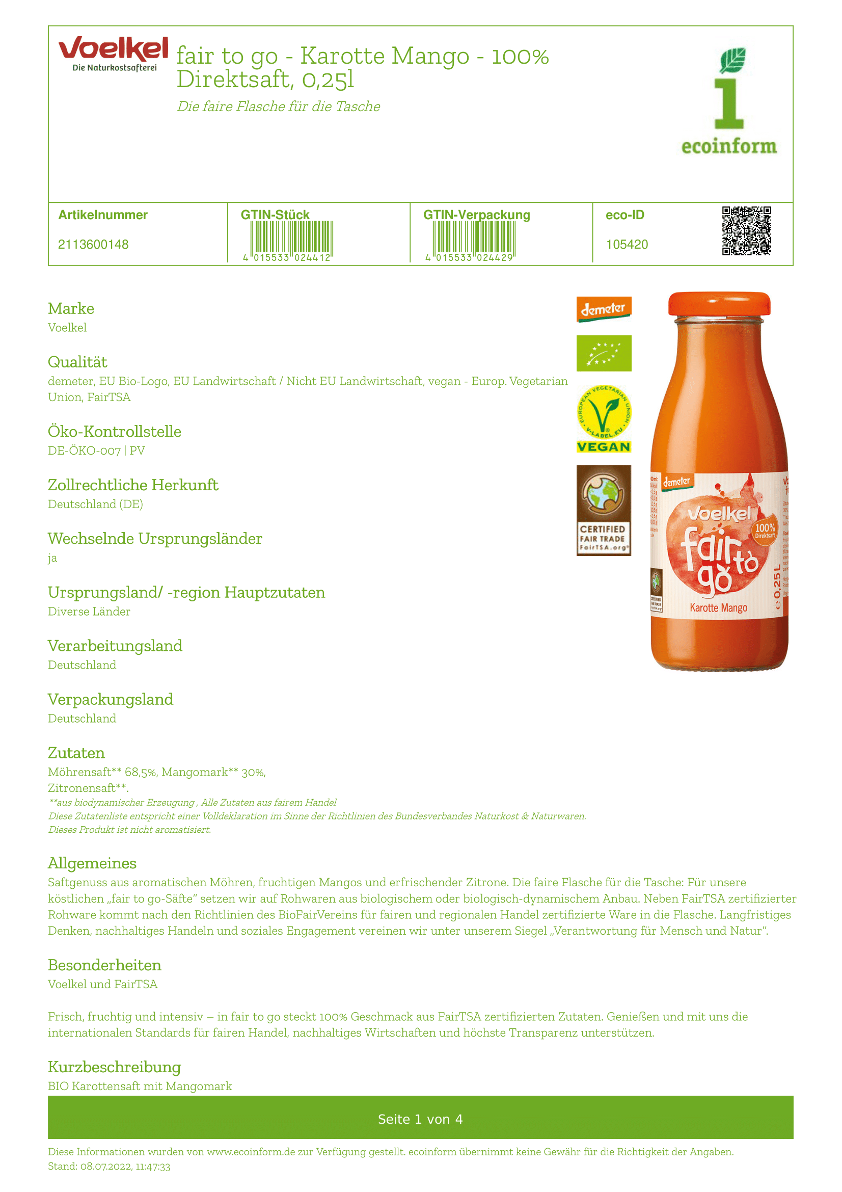 Karotte-Mango Direktsaft