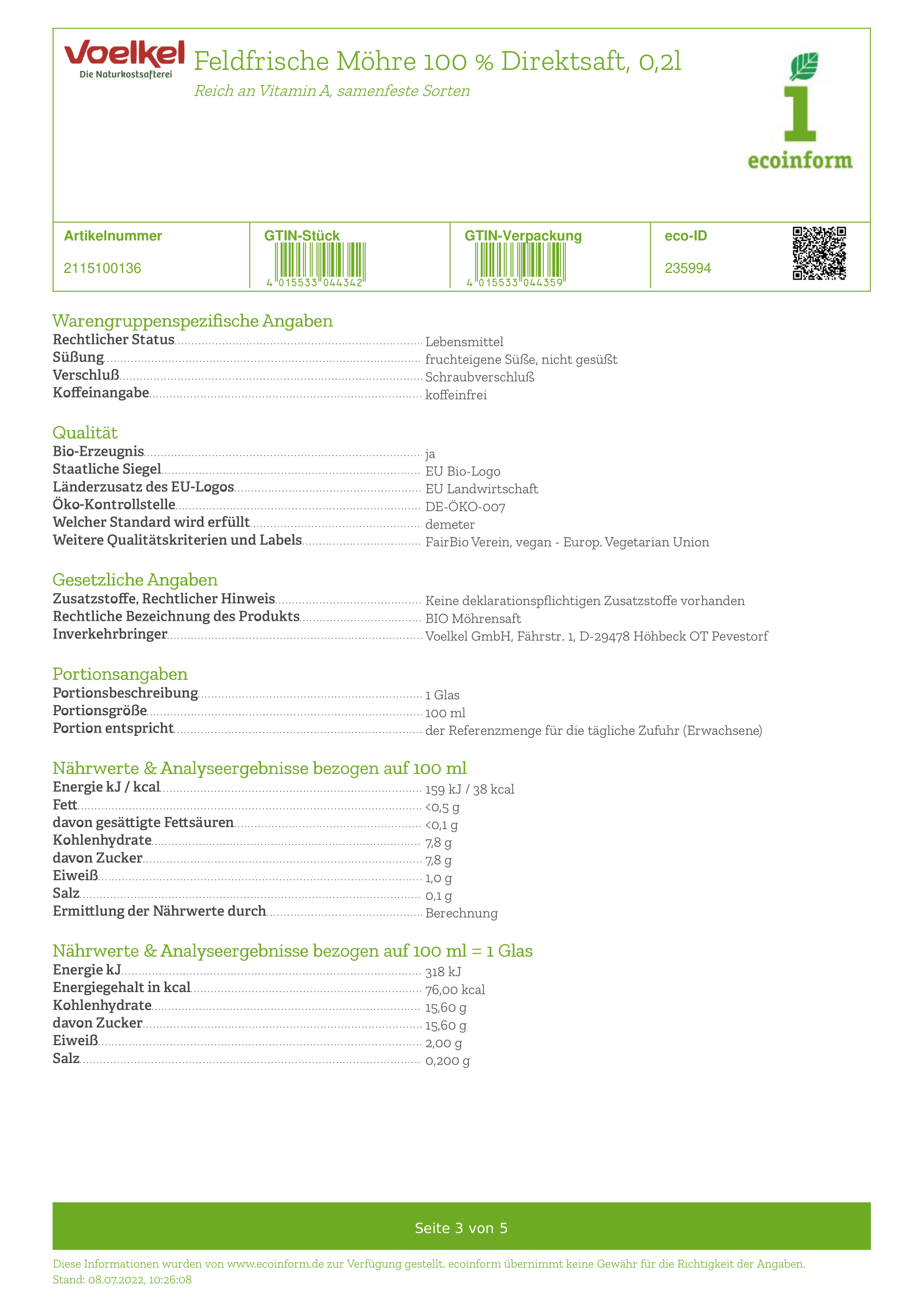 Feldfrischer Möhrensaft MW