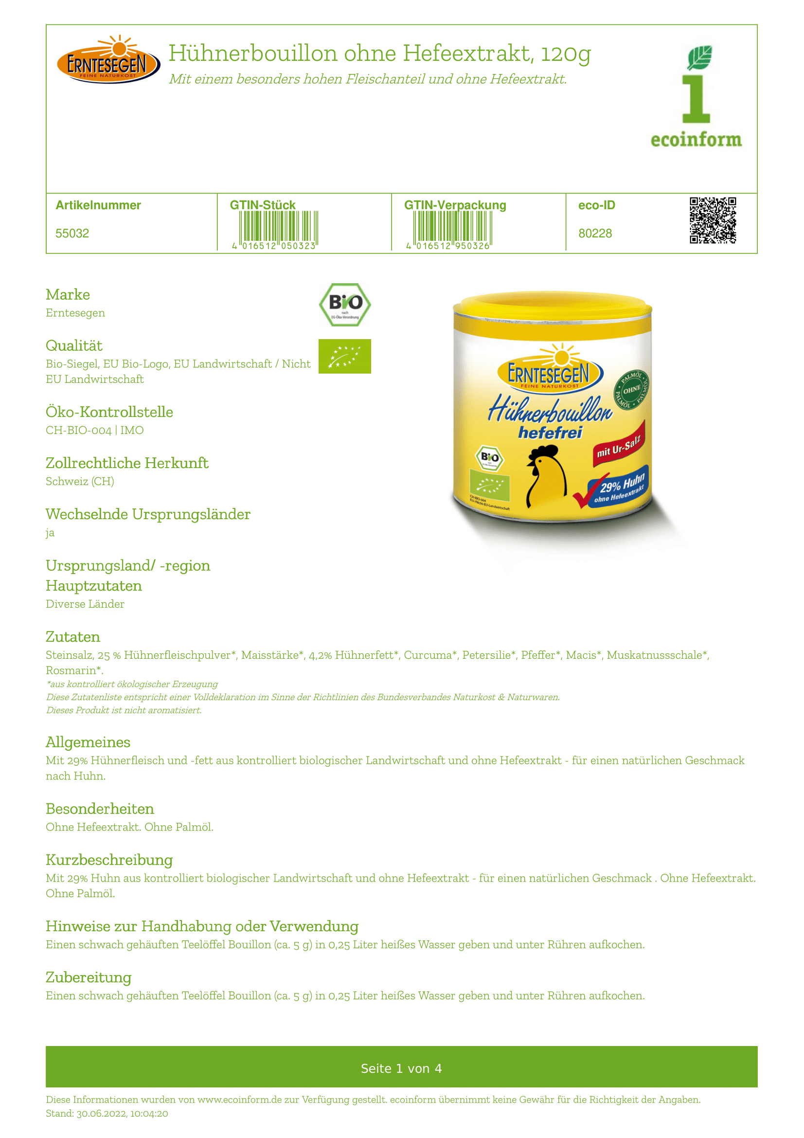 Hühnerbouillon, hefefrei