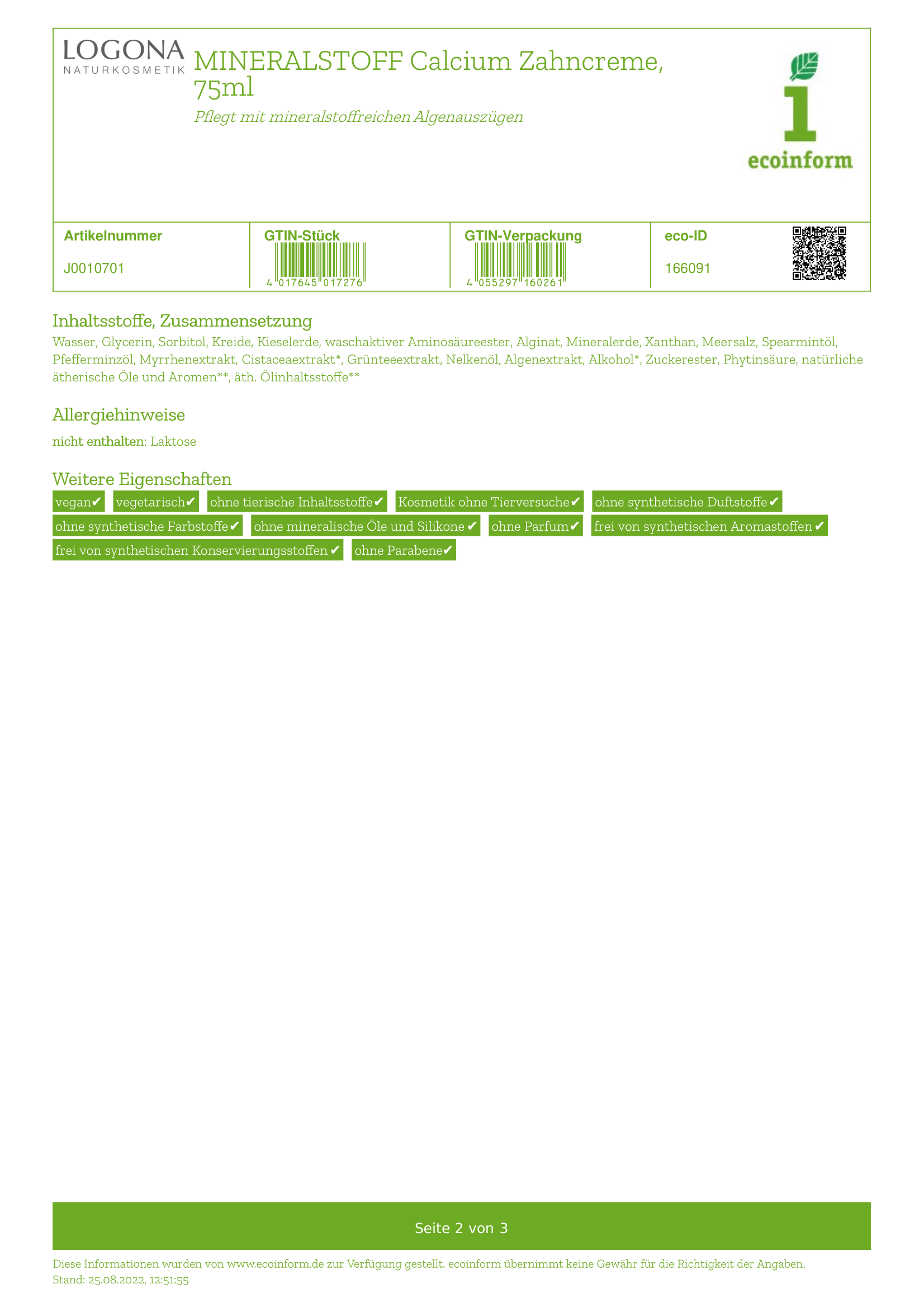 Mineralstoff Calcium Zahncreme