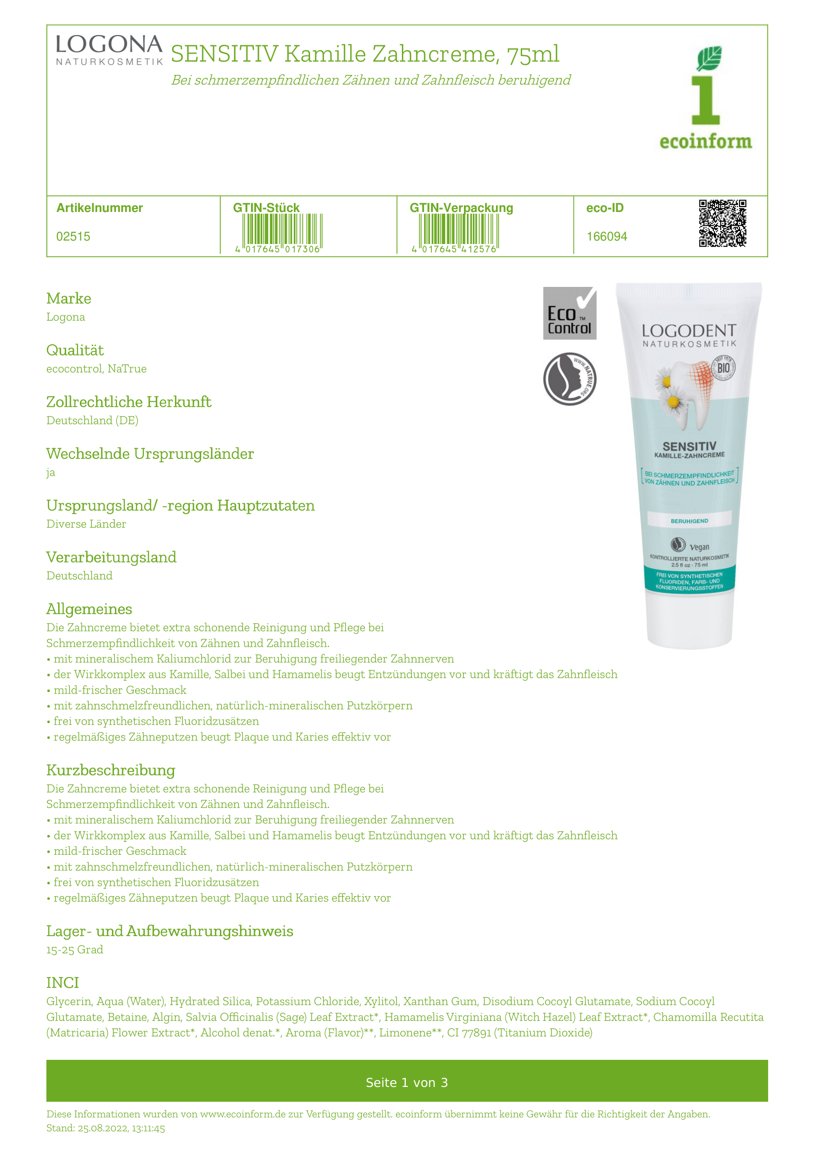 Sensitiv Kamille Zahncreme
