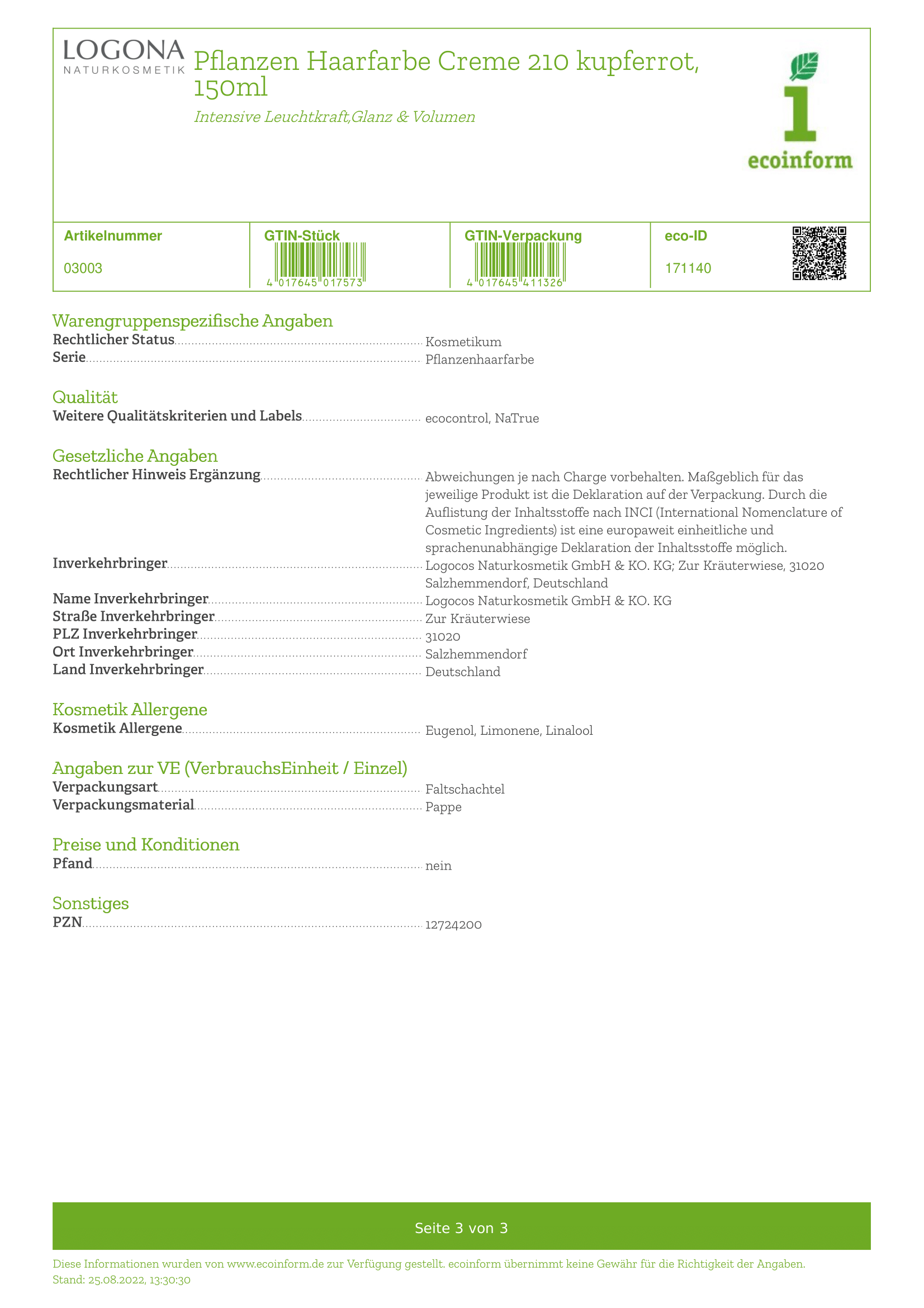 Pflanzenhaarfarbe Creme 210 kupferot