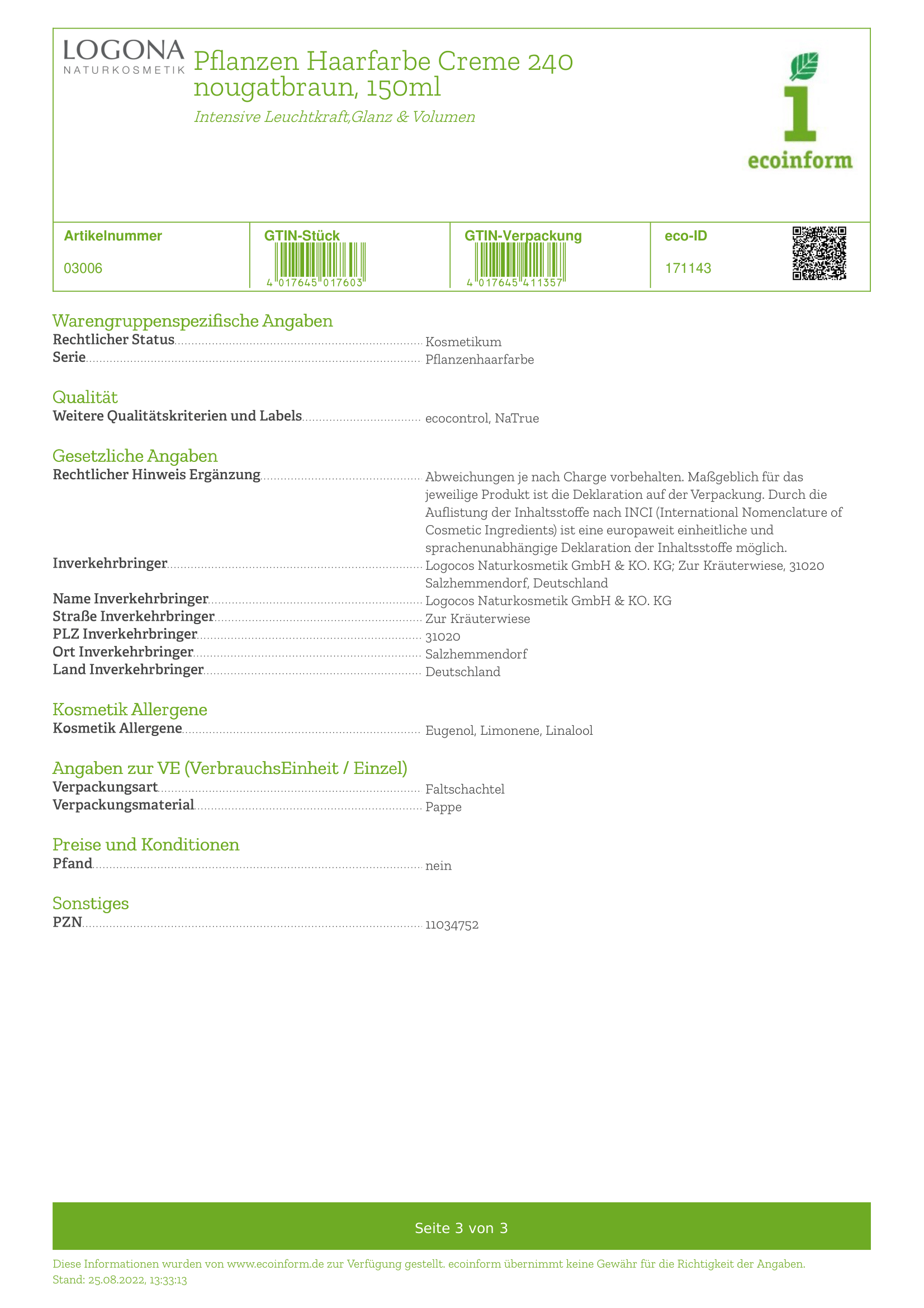 Pflanzenhaarfarbe Creme 240 nougatbraun
