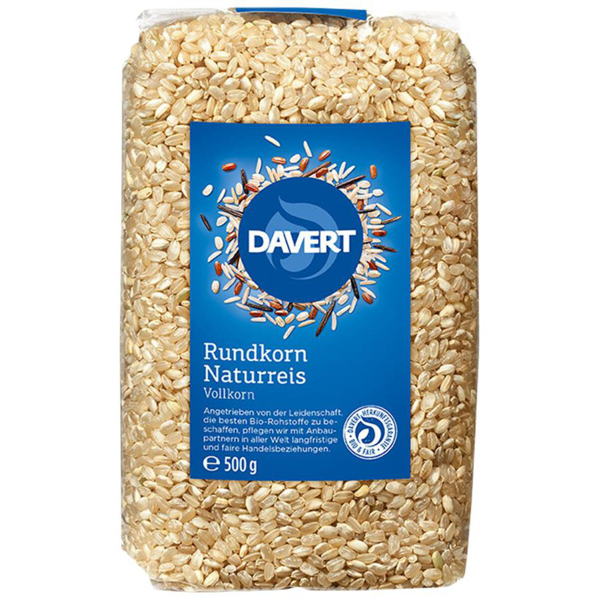 DAVERT Natur Reis, Rundkorn - 500 g