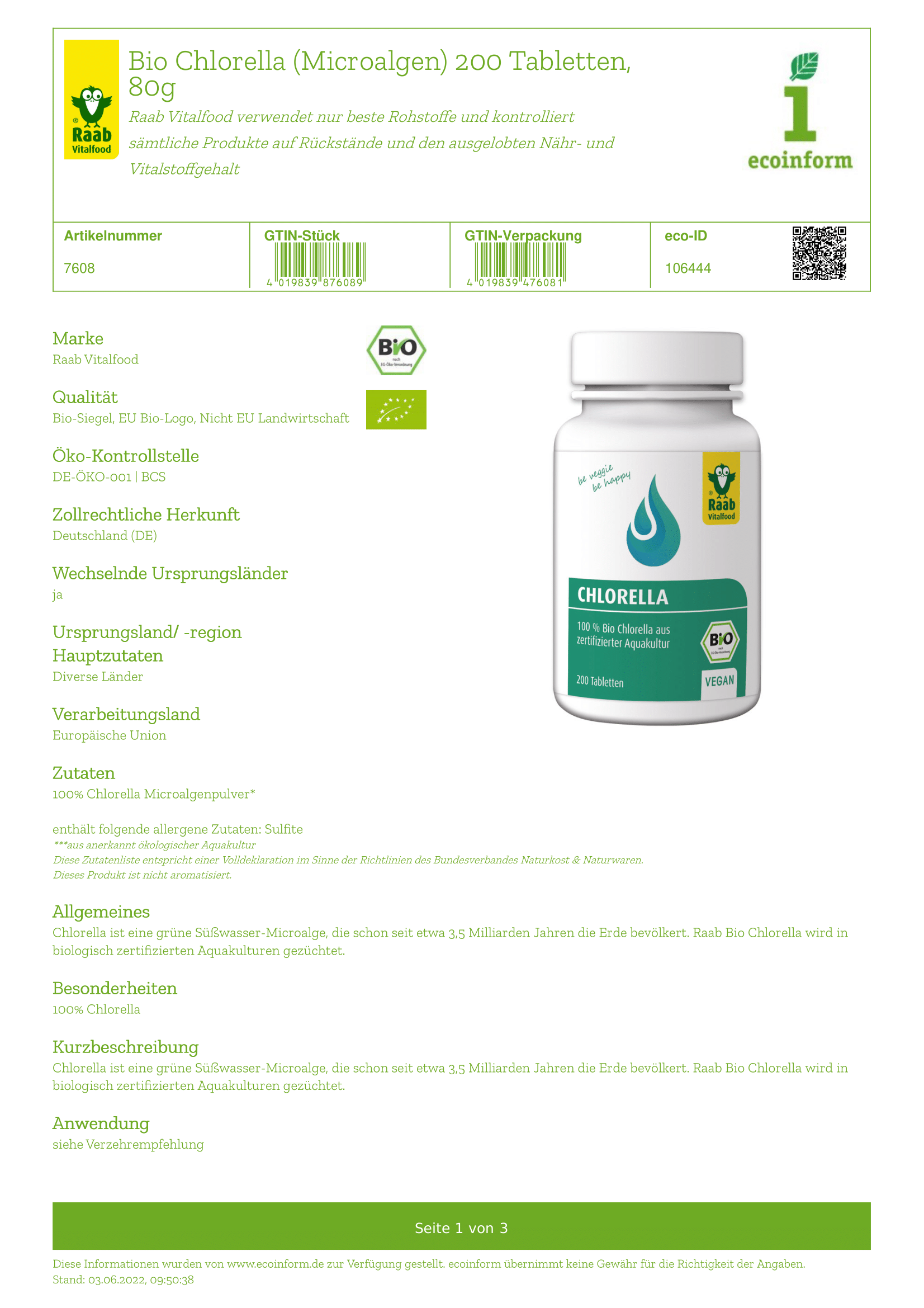 Chlorella-Tabletten