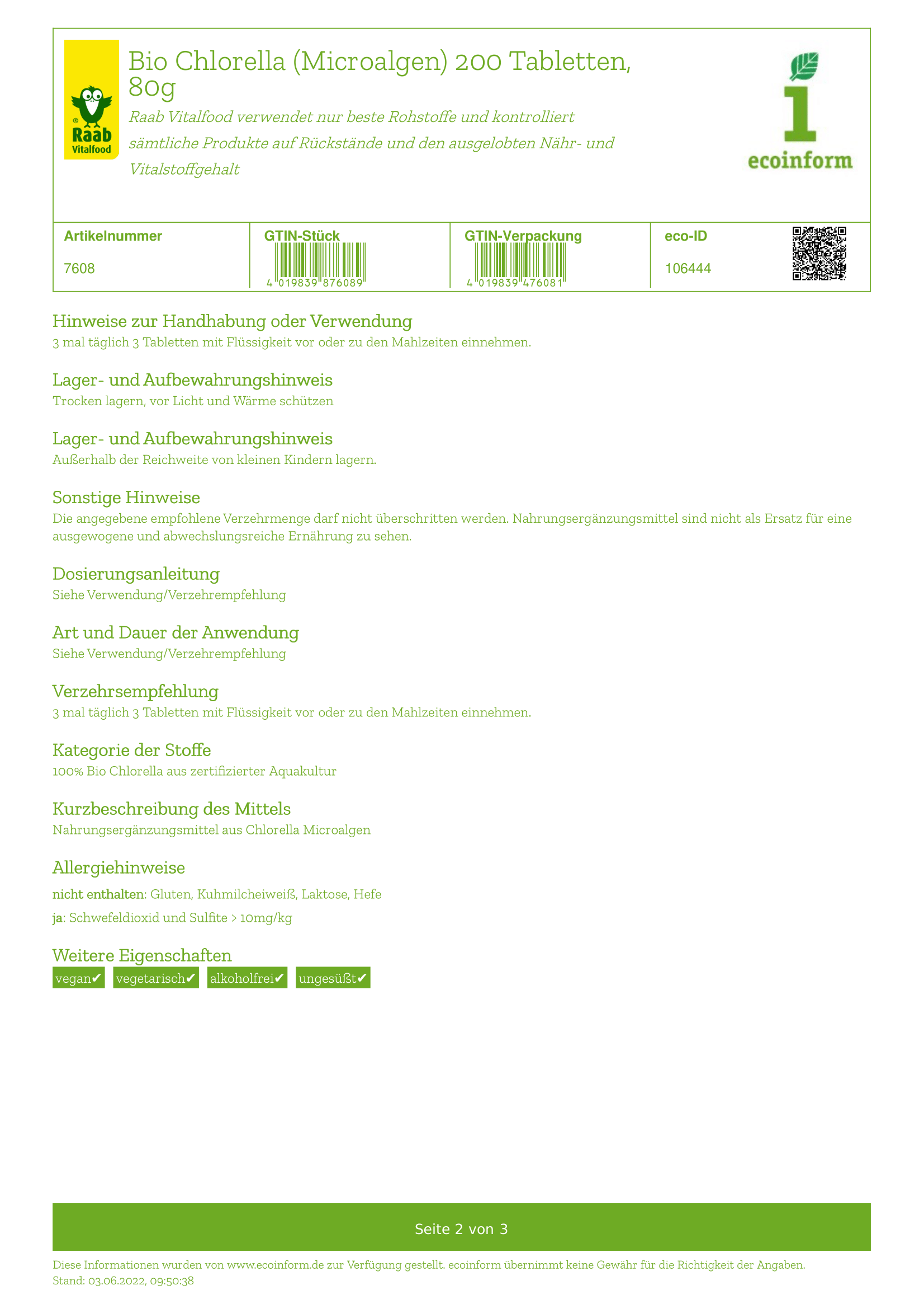 Chlorella-Tabletten