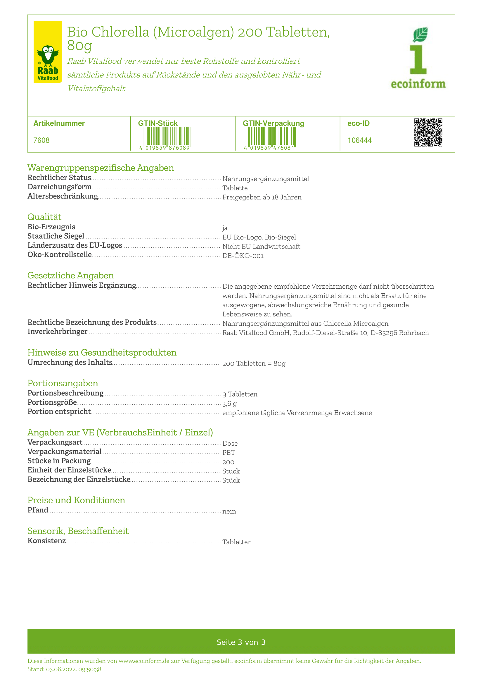 Chlorella-Tabletten
