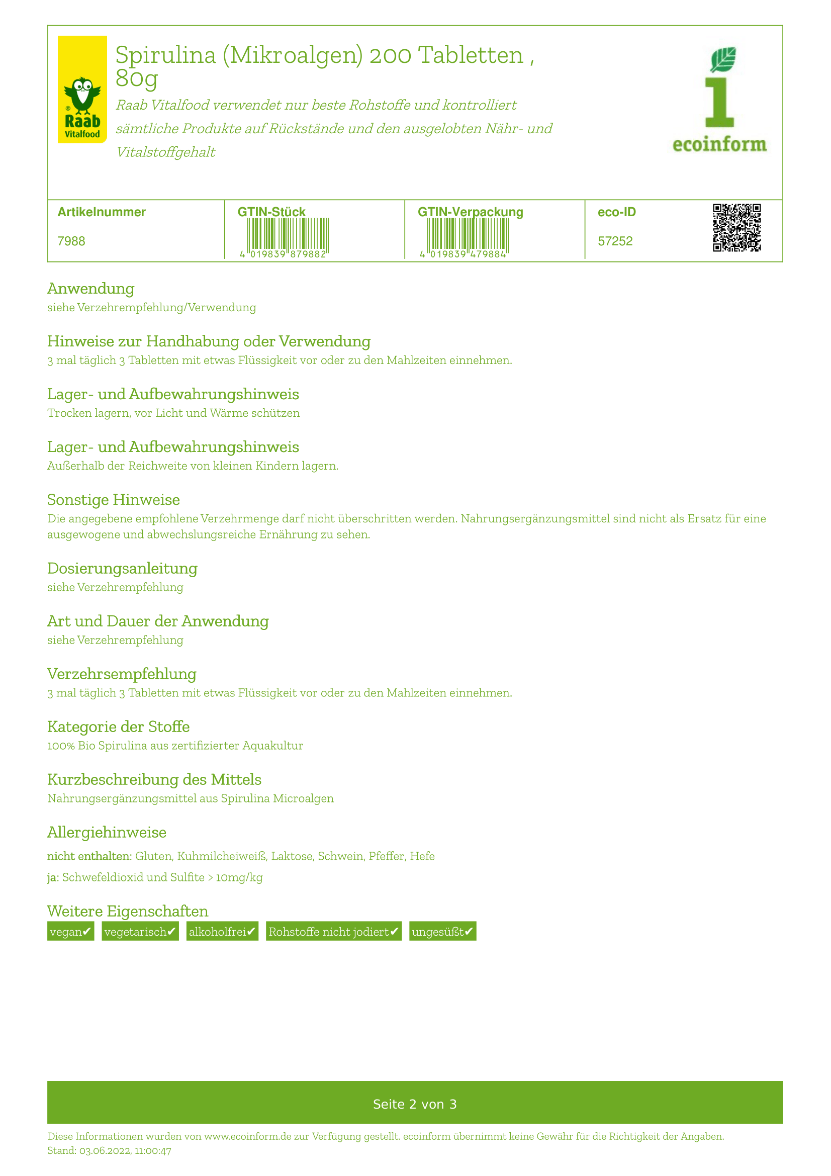 Spirulina Tabletten